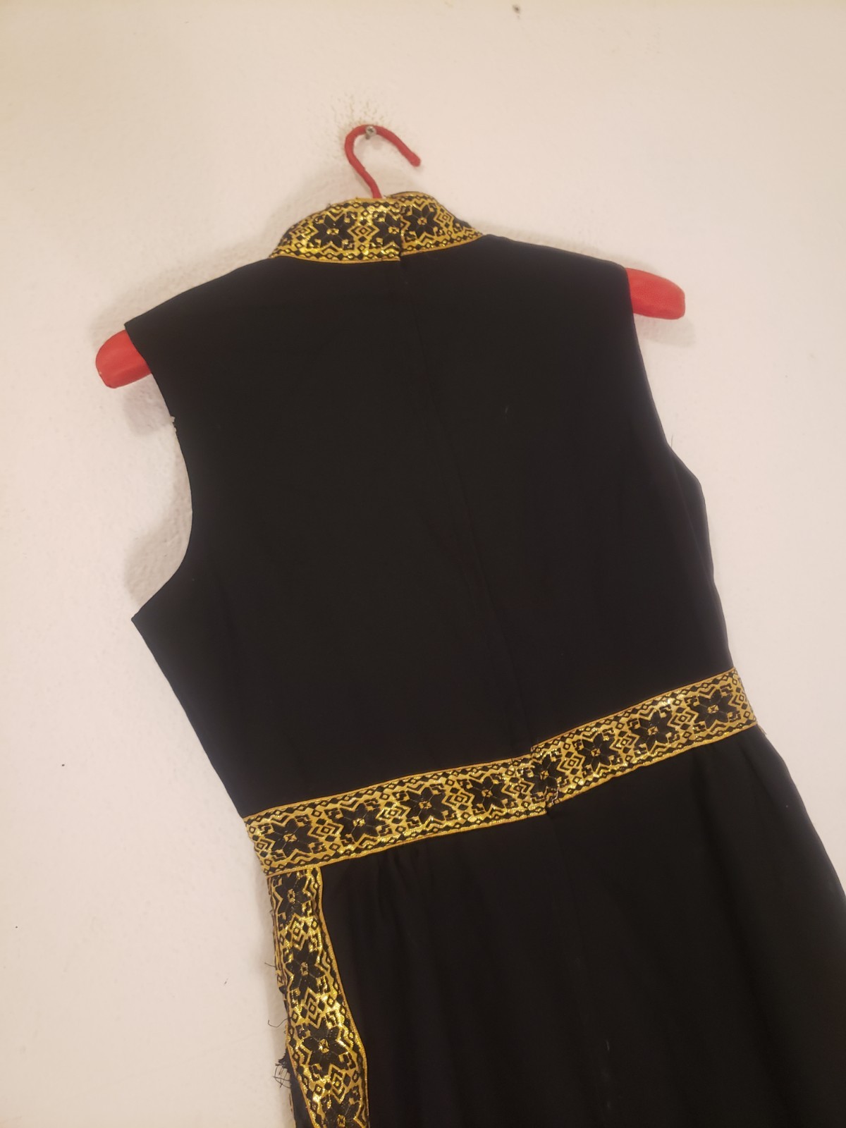 Vtg 60s 70s Grecian Style High Side Slits Maxi Dress Sz M AS IS Black Gold