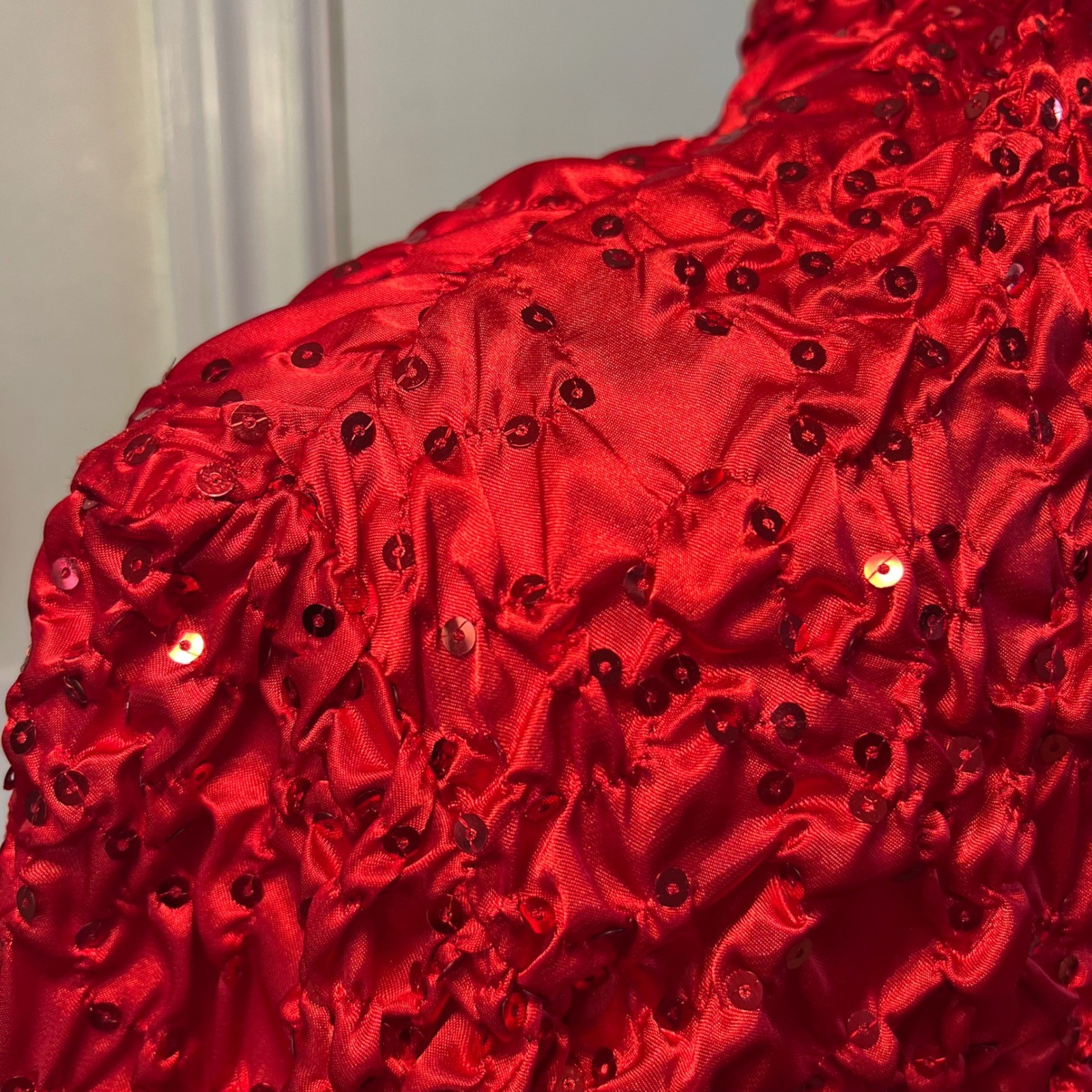 Vintage J.B.S. Ltd Red Ruched Beaded Sequin Zip Up Jacket Party Glam Y2K Small