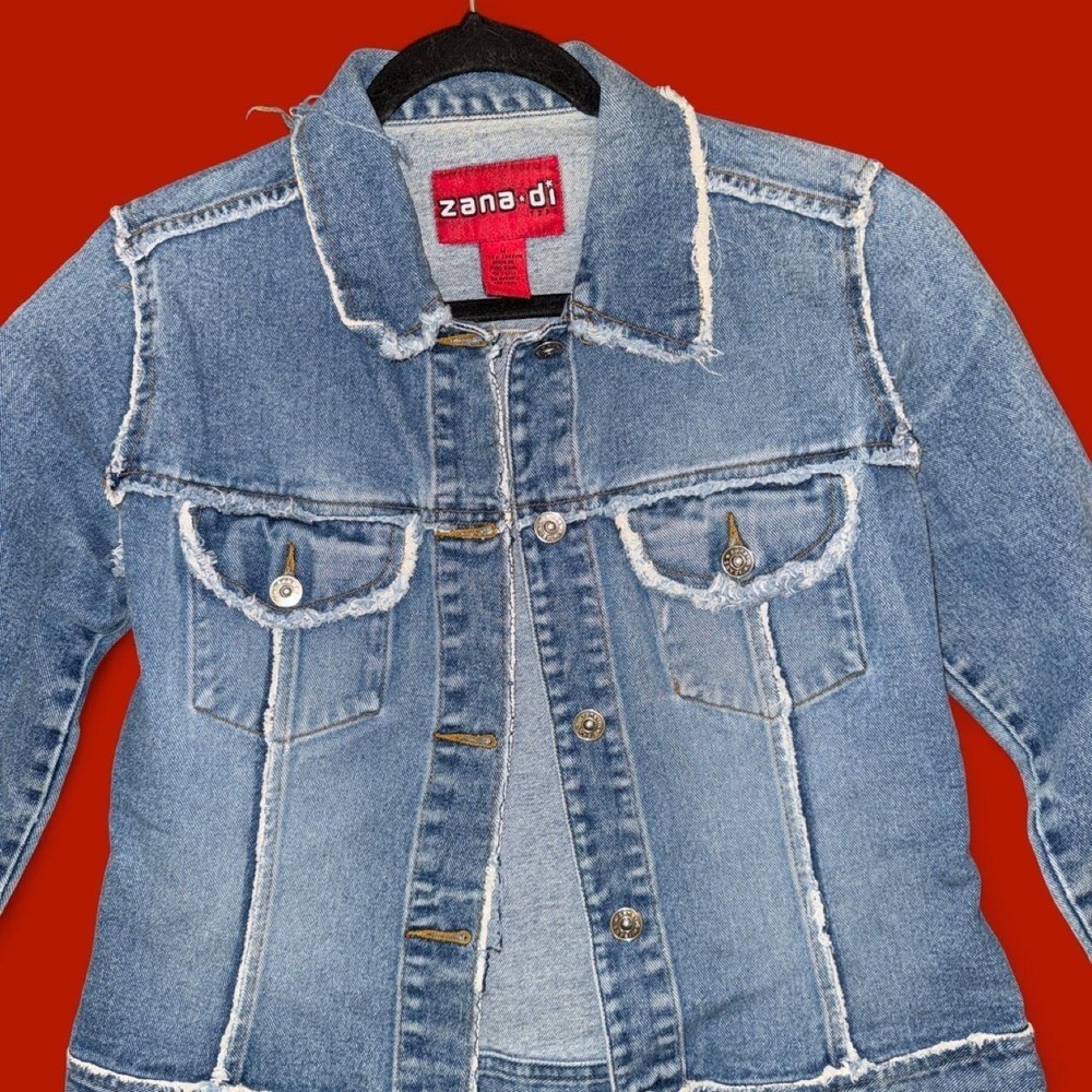 Vintage Y2K Zana Di Raw Hem Cropped Denim Jacket | Light Wash | Size Medium