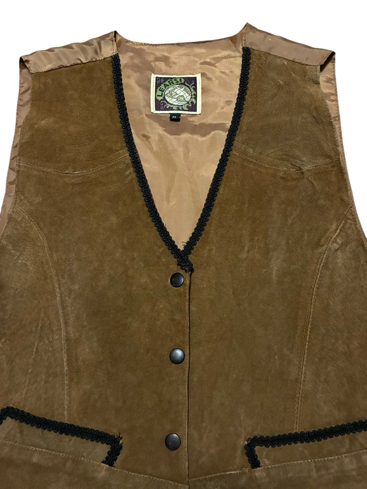 Learsi Vintage Brown Leather Vest, Size medium