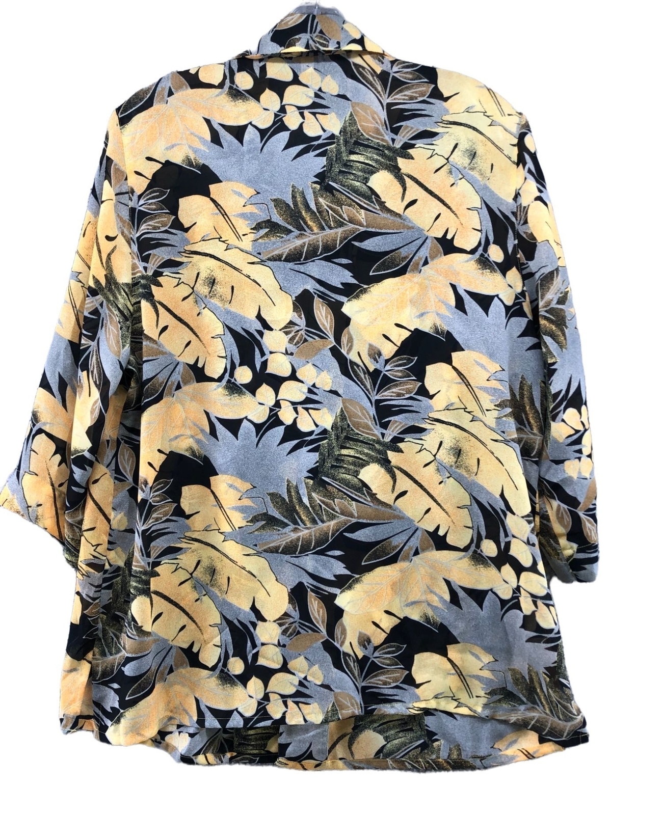 Vintage Tropical Hawaiian Shirt Womens XL Yellow Black Floral 1/2 Sleeve Hippie