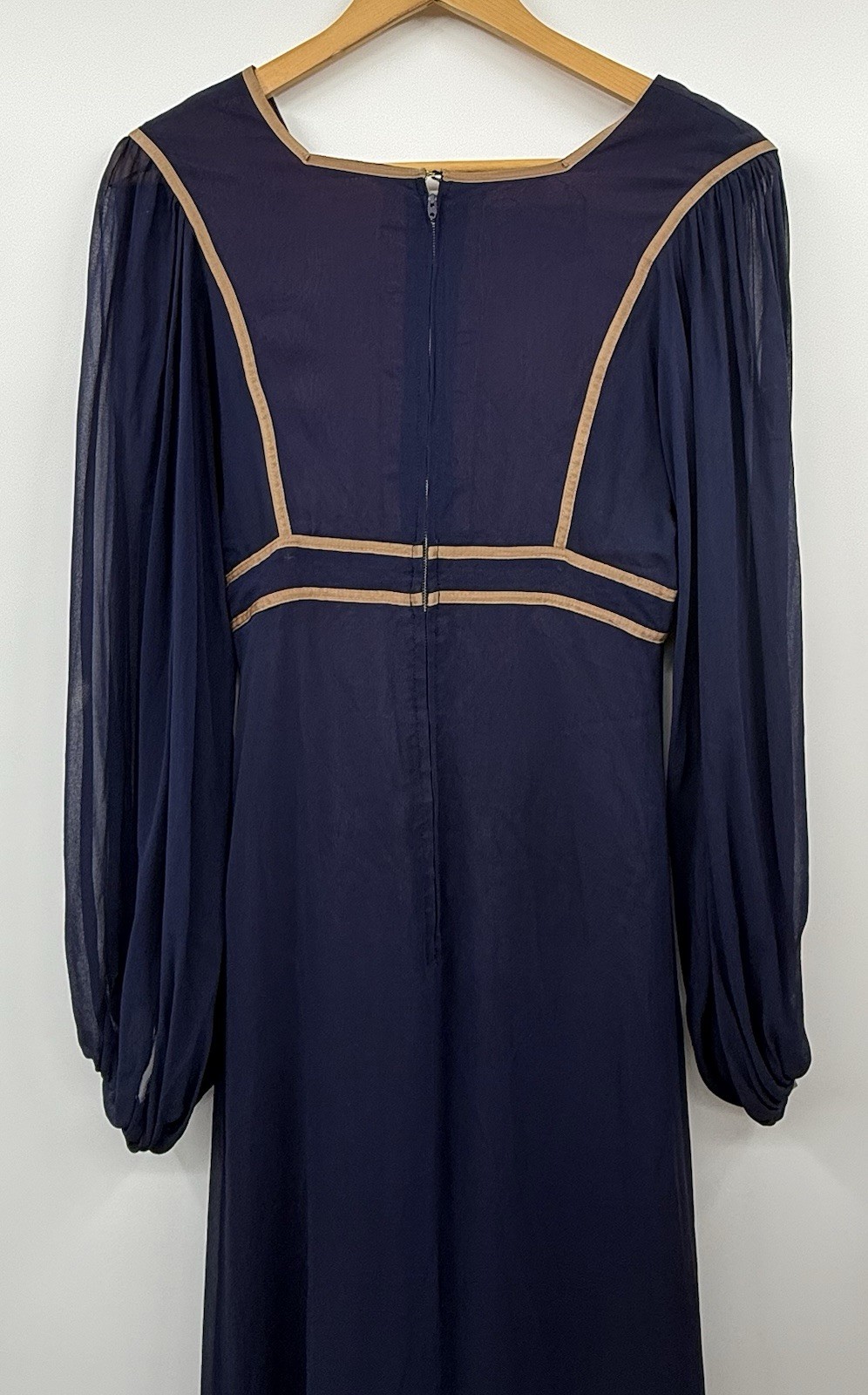 Janice Wainwright Vintage Empire Waist Blue Silk Gown 70s Edwardian SZ 12 *RARE*