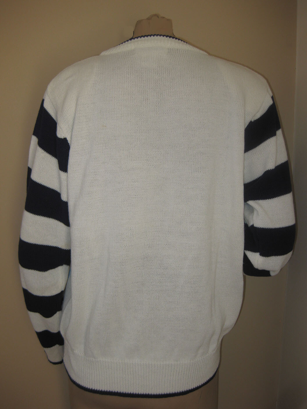 NWT Vintage 80s Alfred Dunner Navy Blue/White Marine Sea Boat Art Sweater S/M