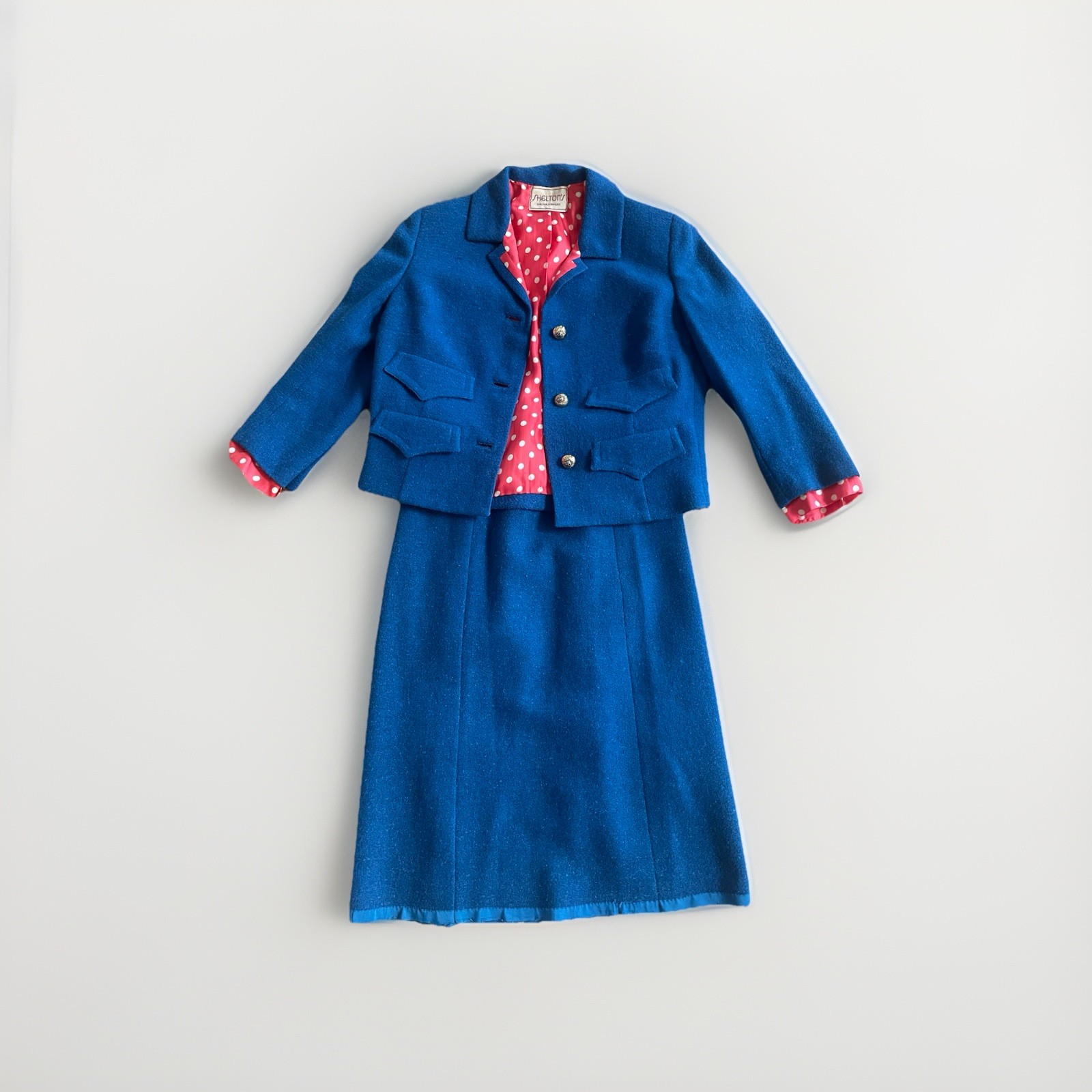 Vintage 60’s Davidow The Union Skirt Suit Blue Virgin Wool Tweed Lined No Sz – S