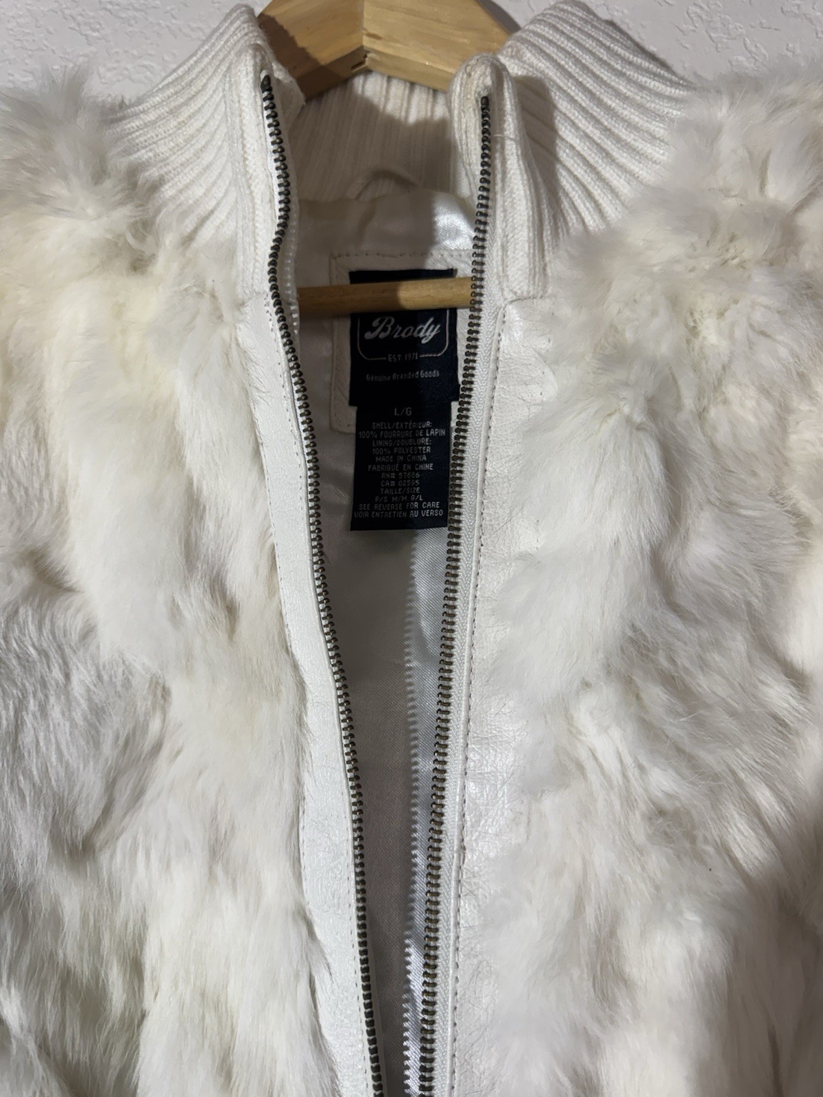 BRODY Real Rabbit Fur Jacket Womens L White Cream Y2K Cropped Bomber Vintage