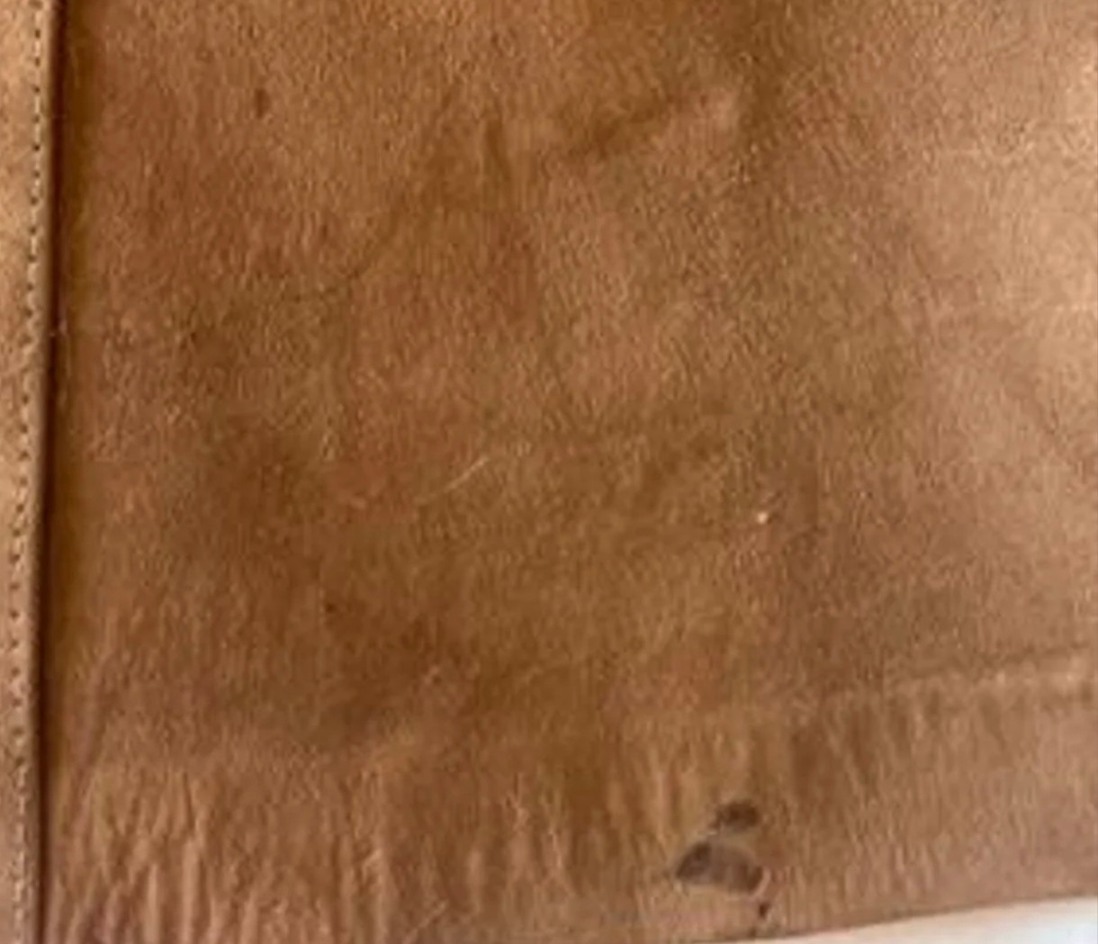 Vintage Currier’s Suede Cape Coat | Made in USA | Taupe Brown Leather Trim