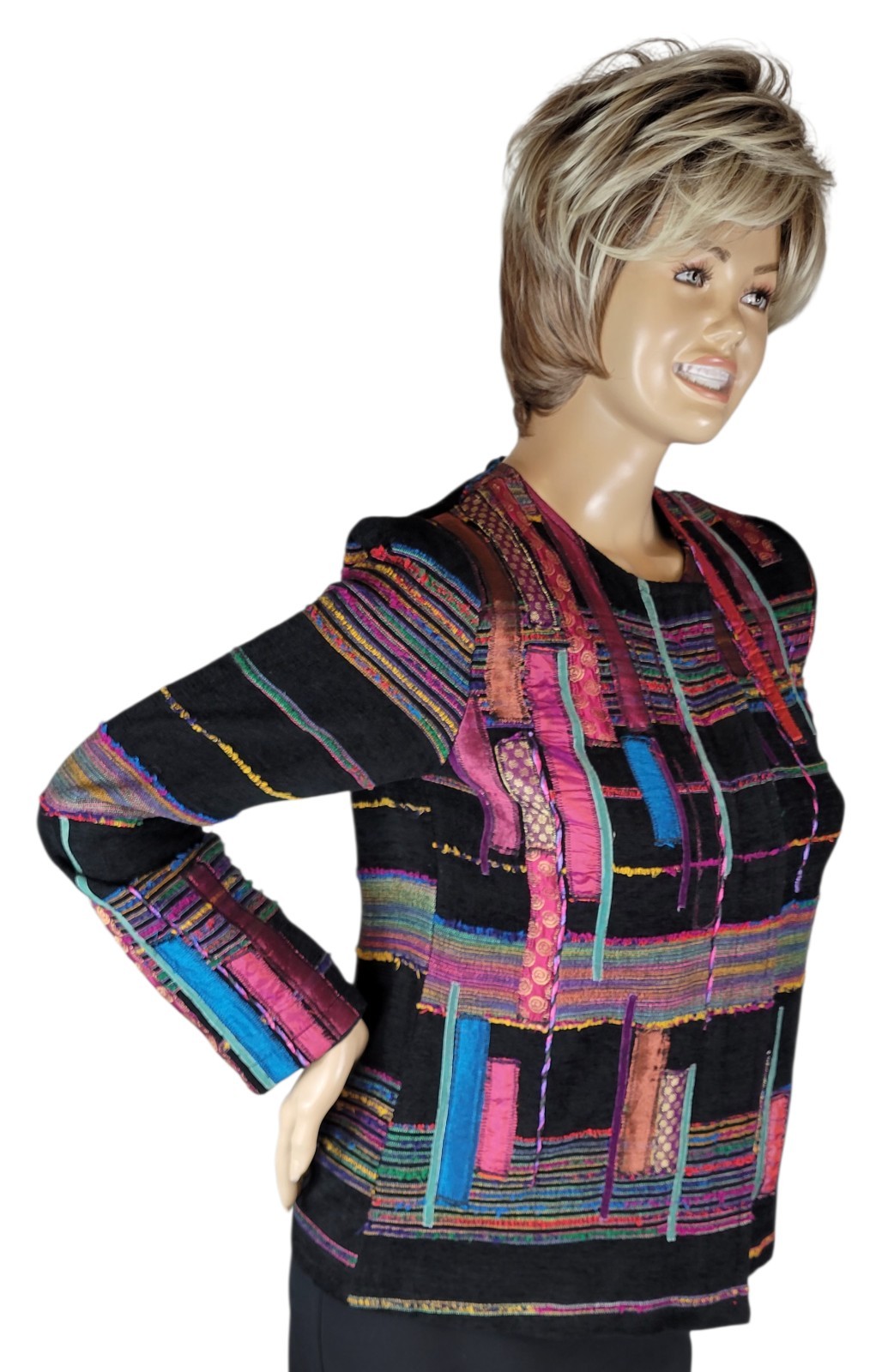 Vintage Women’s Choices Patchwork Coat Jacket Art Deco Style Snap Button Size M
