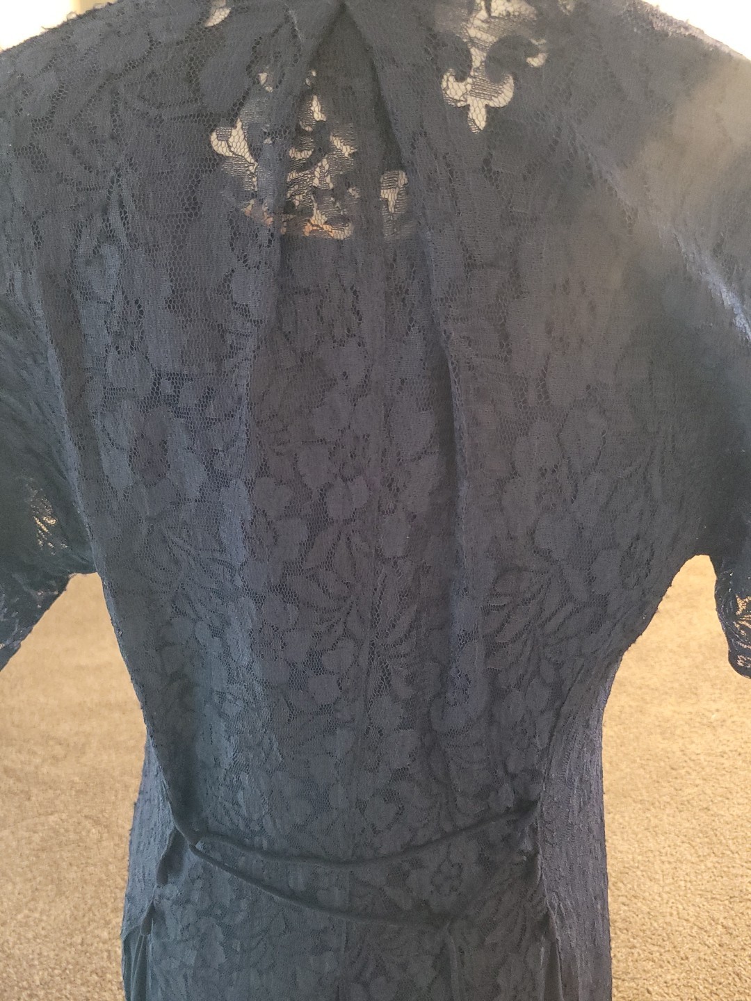 VTG Nostalgia Chiffon Lace Blue Sheer Overlay Maxi Dress Sz L Ethereal Witchcore