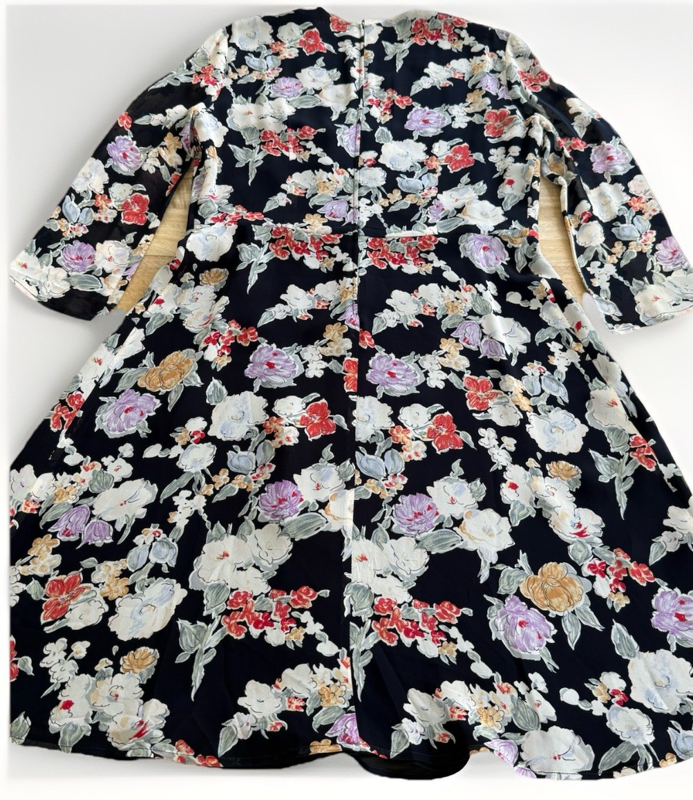 Giorgio ARMANI Le Collezioni Black Floral Faux Wrap Midi Dress Dark Romance Y2K