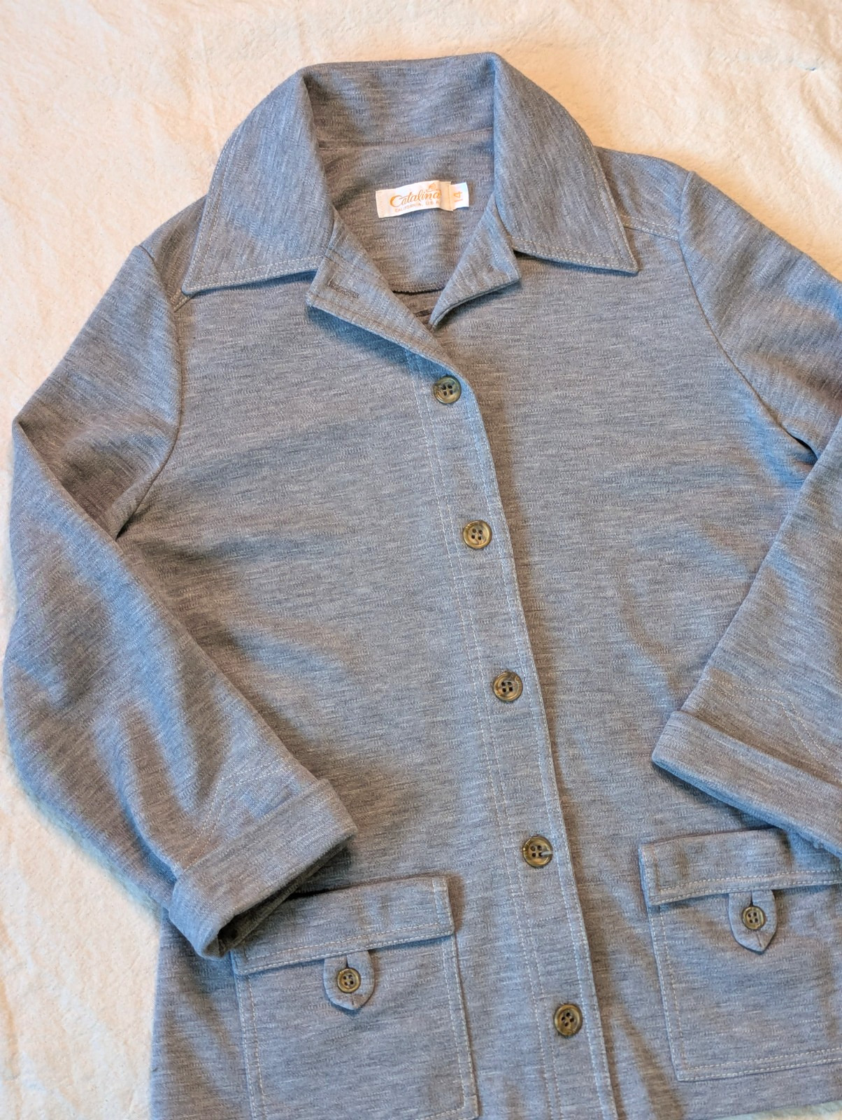 Catalina California Vintage 60s 70s Women’s Gray Knit Chore Shacket Size 14 USA