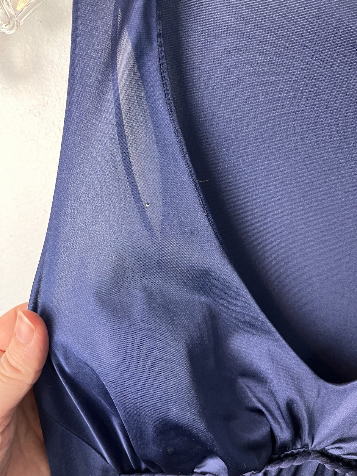 Vtg VANITY FAIR Long Nightgown Nightie Blue Dynasty Hollywood Sweep 34 Stretch