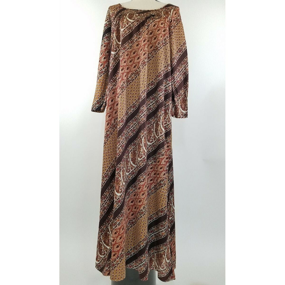 Vtg Anne Klein Lily of France 1970s Paisley Caftan Night Gown Tag Sz L Actual M