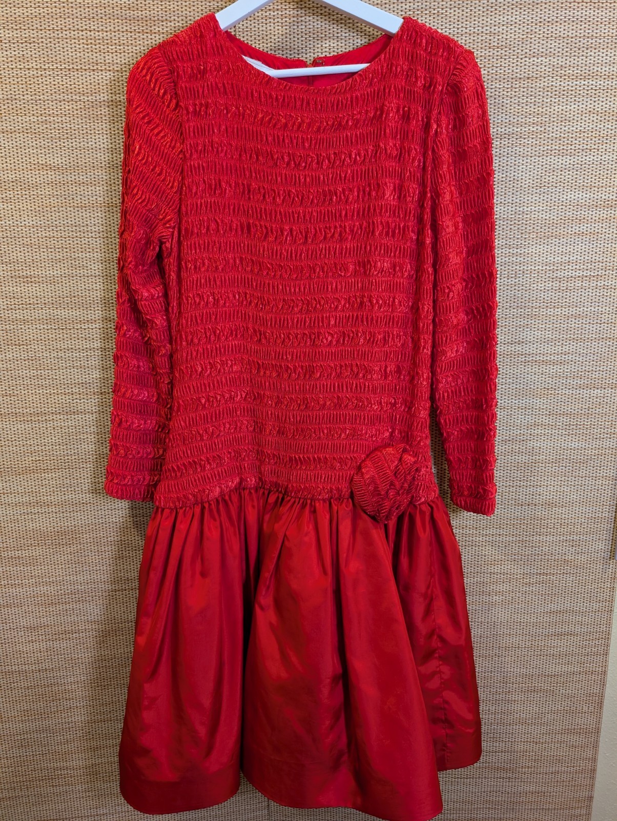 Vintage Morton Myles For The Warrens Size 12 Red Dress Drop Waist Rosette USA
