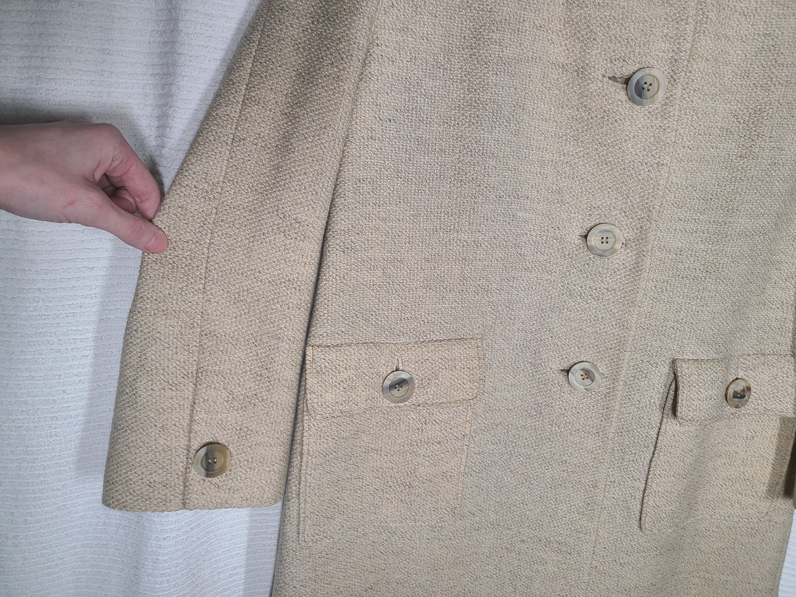 Vtg 1960s Tweed Women’s Coat Mod 100% Wool Silk Lined Medium Davidow Beige Tan