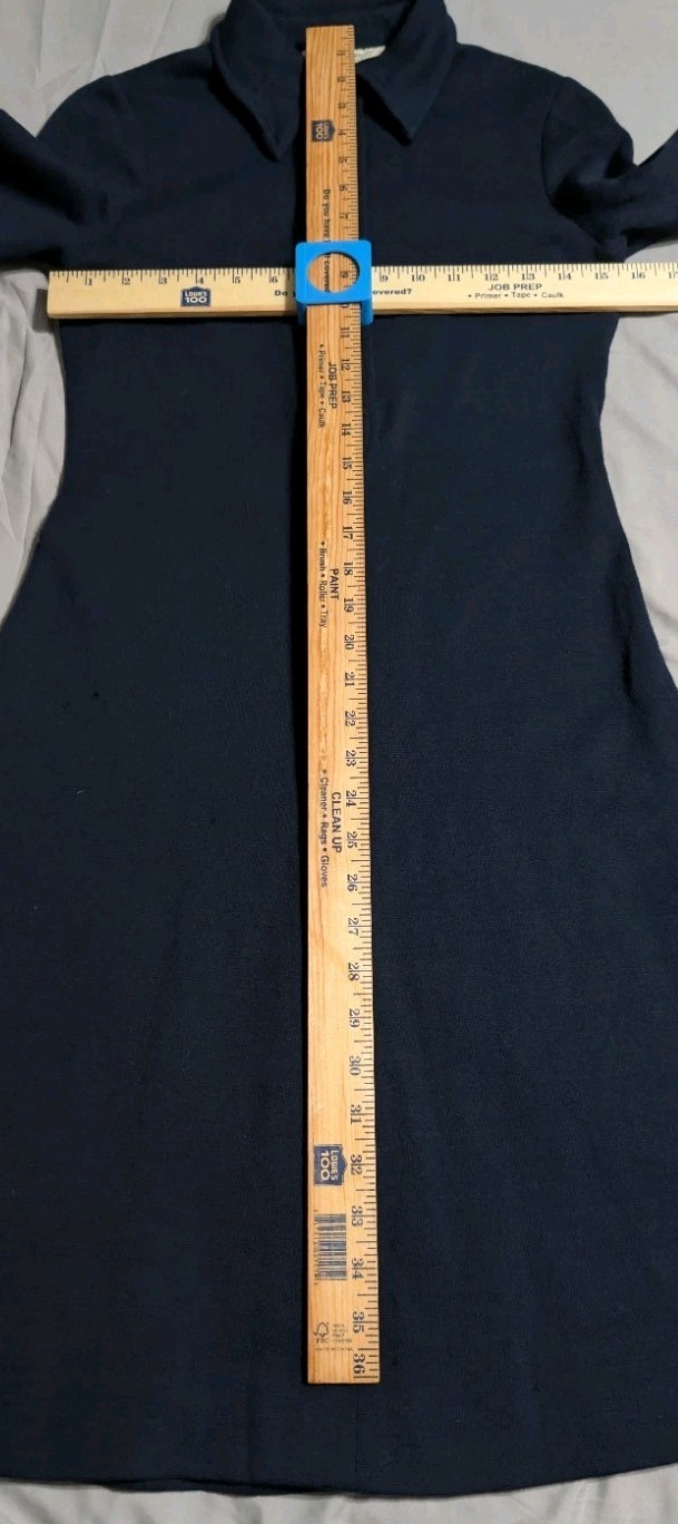 Vintage 60s 70s Pure Wool Navy Mod Shirtwaist A-Line Dagger Collar Dress USA