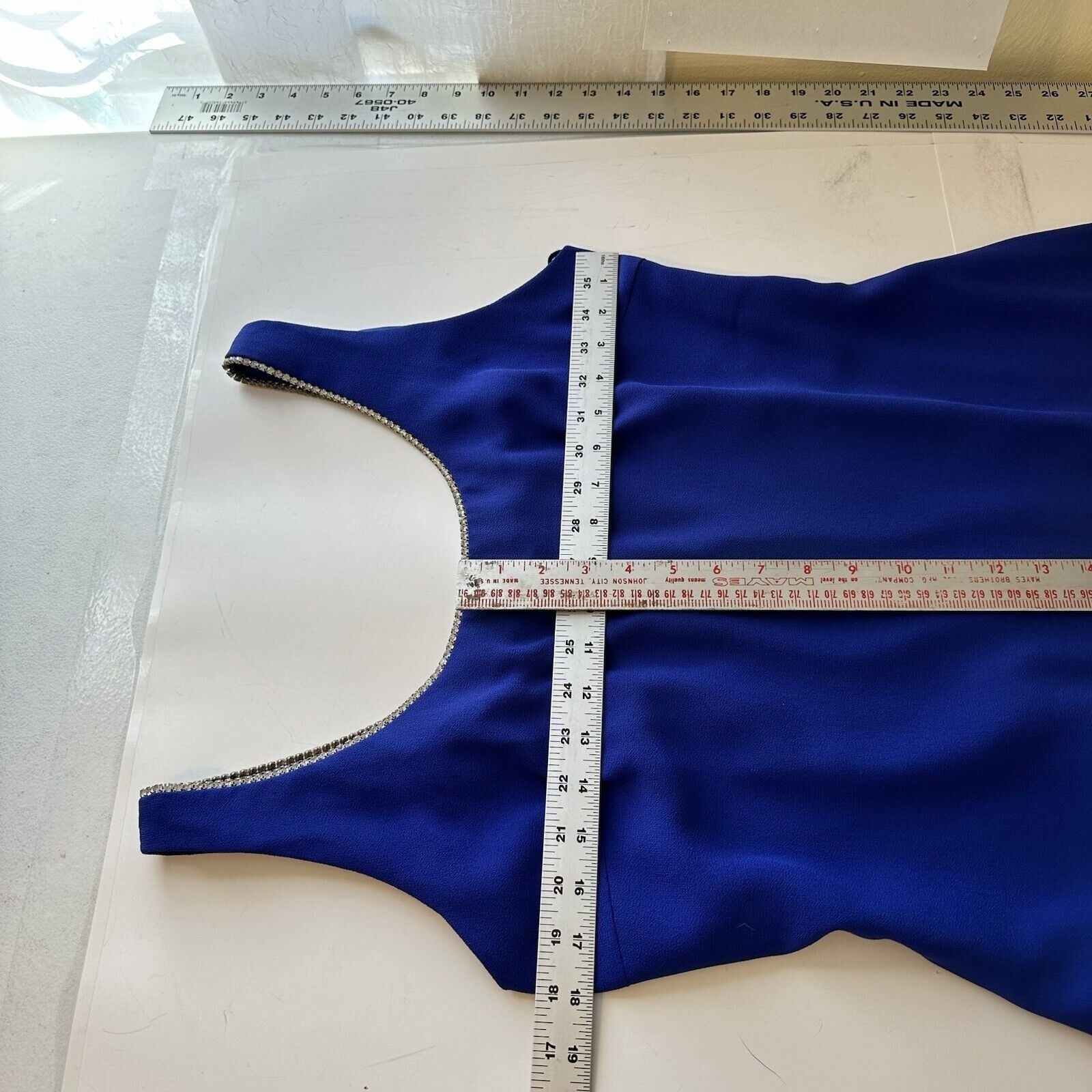 Vintage 90’s Onyx Nite Royal Blue Formal Mini Dress 8 Medium Rhinestone Evening