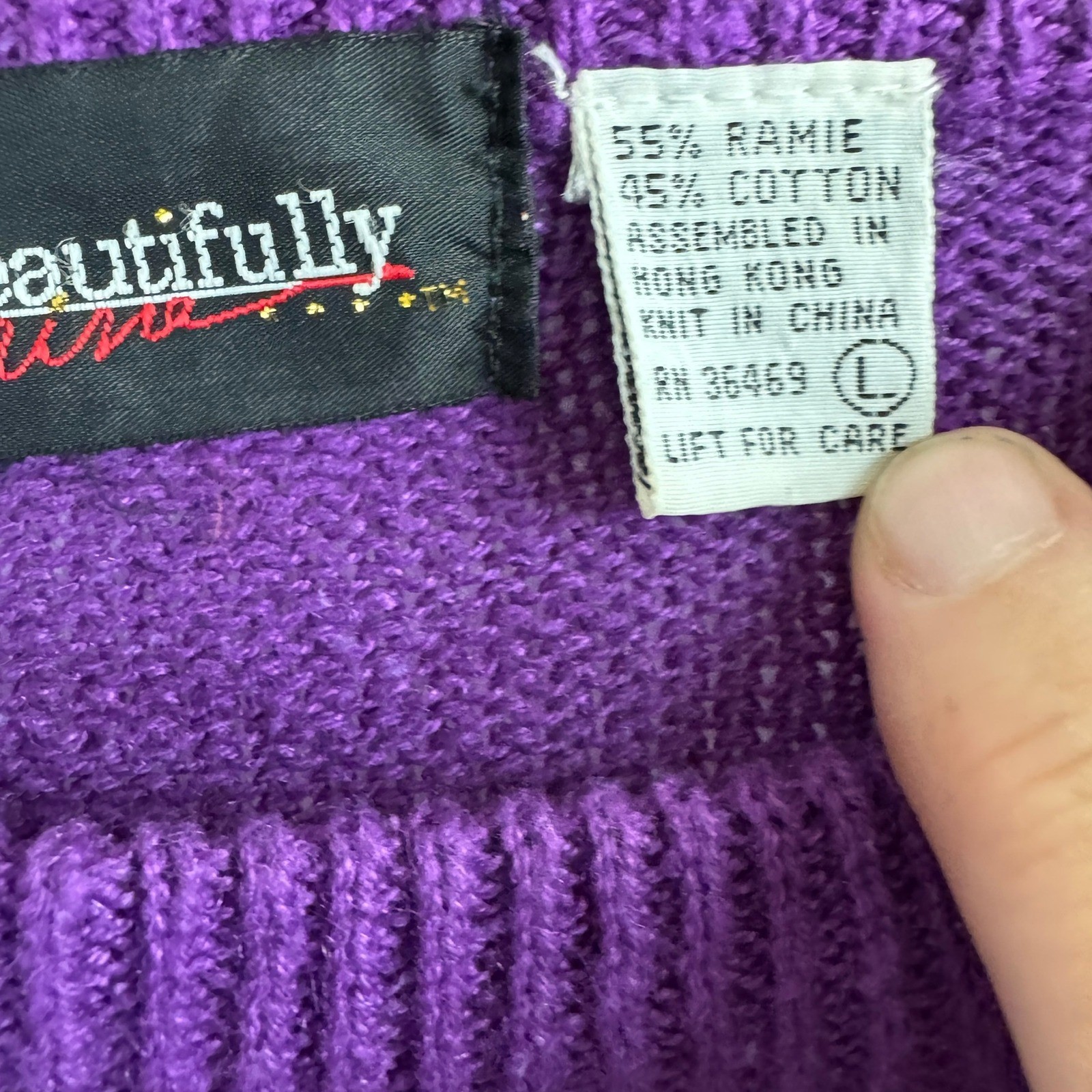 Beautifully Mine Vintage Purple Beaded Sequin Sweater Ramie Cotton Womens Large