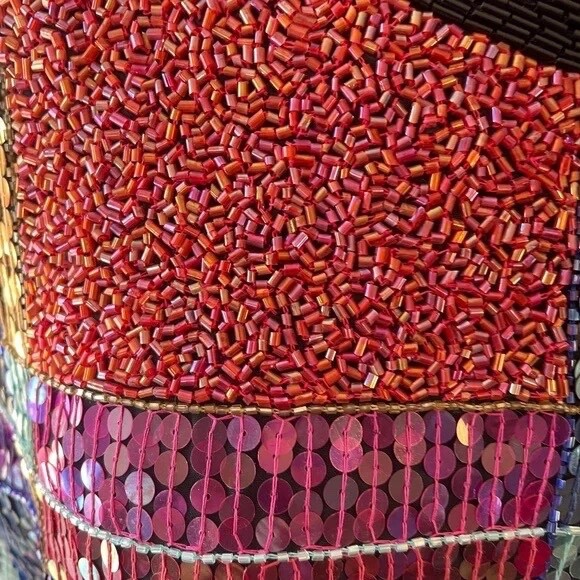 Vintage 80s Jean for Joseph Le Bon Silk Color block Beaded Sequined Blouse, Med