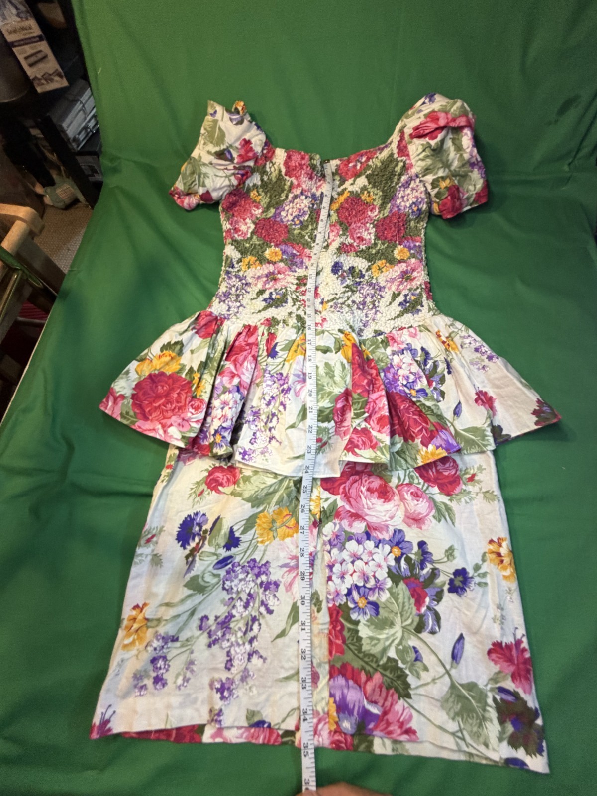 🌸✨ Vintage EXPO Women’s Midi Dress Size 8 👗 White Pink sFloral 80s Off-The-Sho