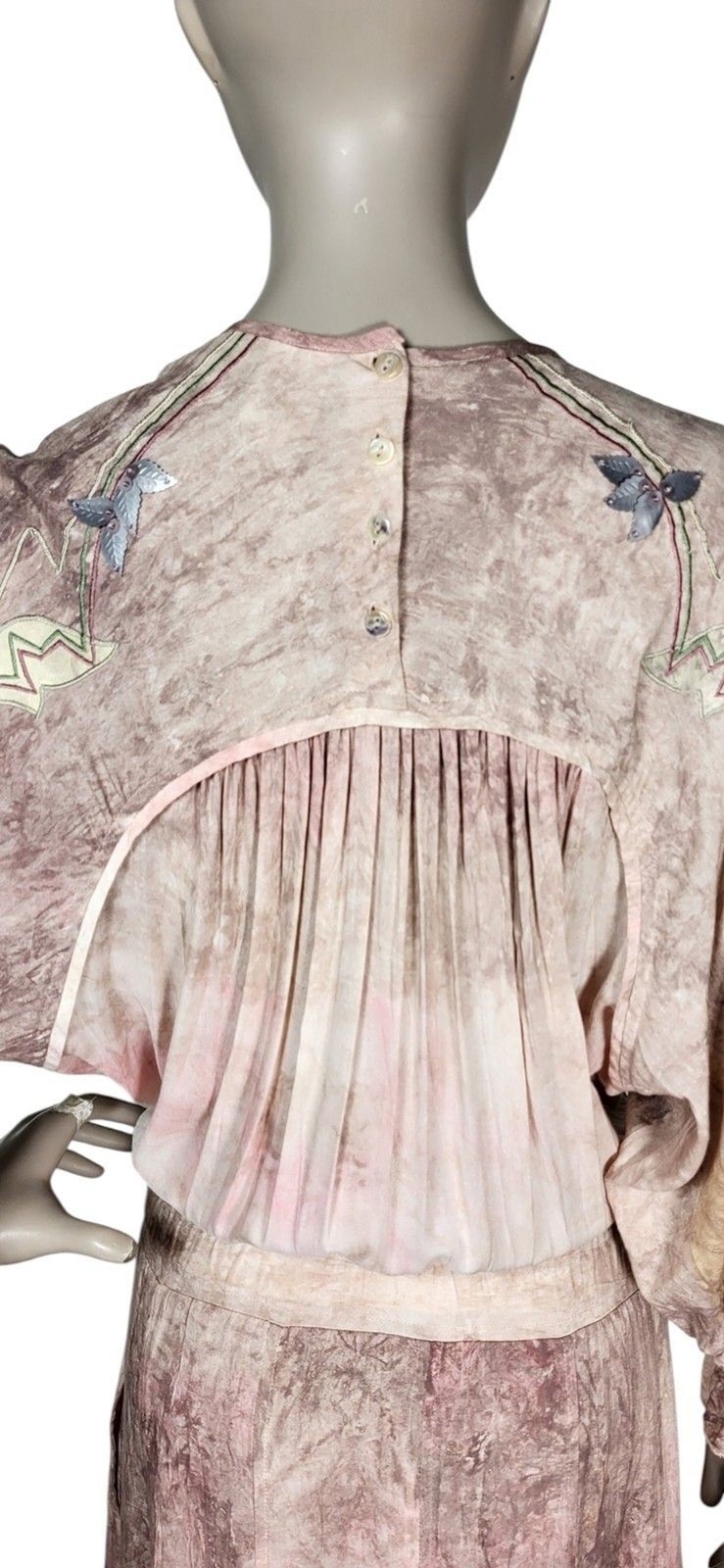 VTG 80s Marc D’Alcy Paris Hand Dyed Beaded Embroidered Floral Artsy Boho Dress
