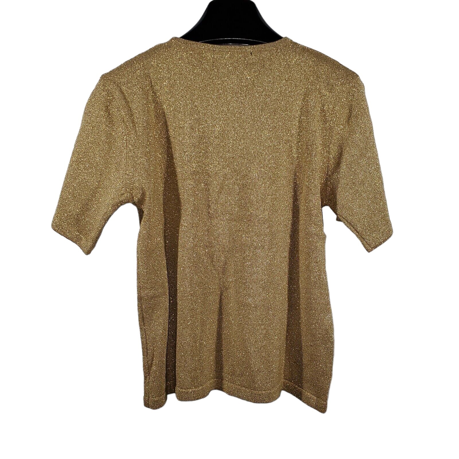 VTG 90s August Silk S/S T-shirt Top Women’s M Petite Metallic Gold Glittery