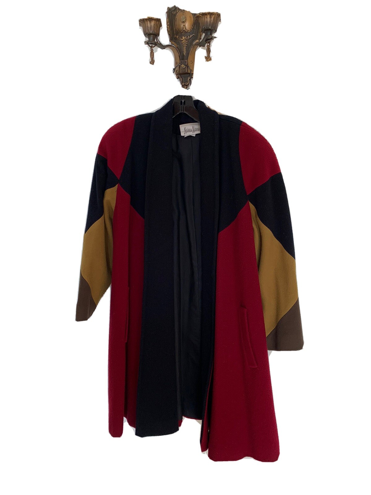 80s Vintage Swing Coat, Colorblocked in Black, Cabernet, Olive and Mustard