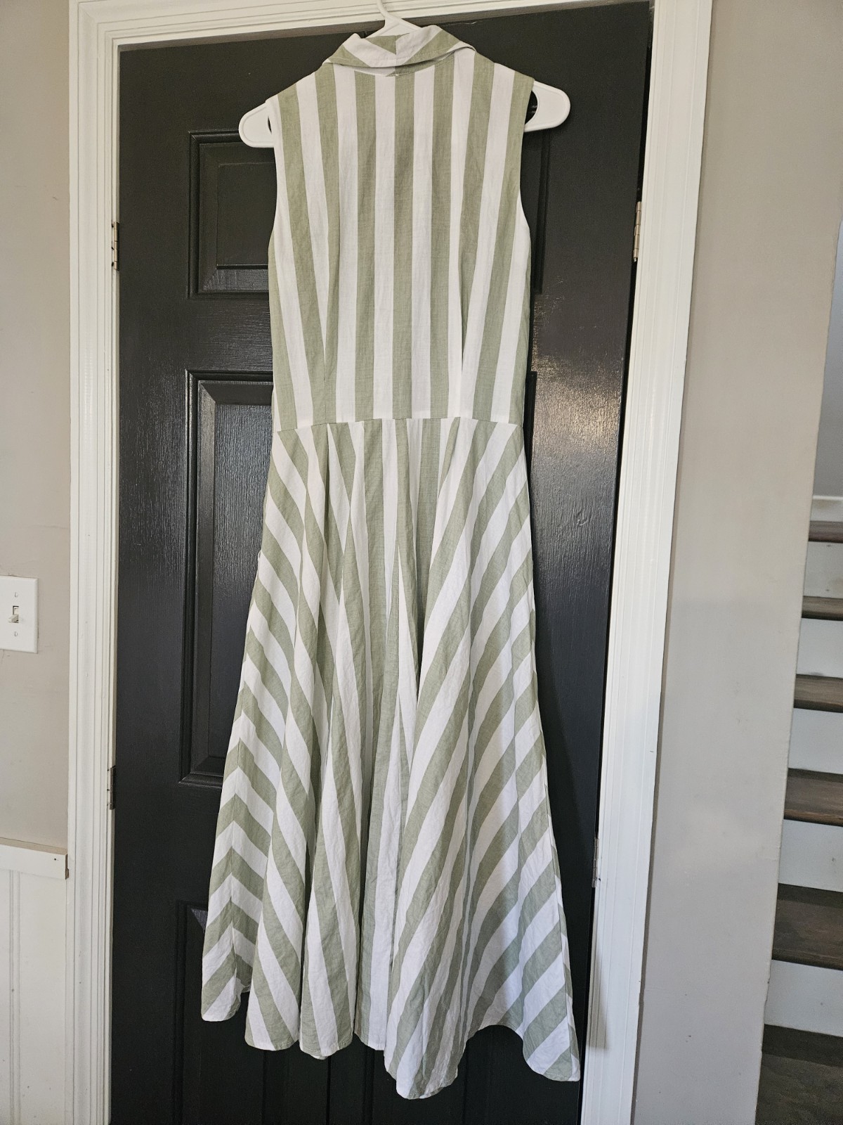 Vintage Rabbit Designs Striped 100% Cotton Green And White Collared Dress Sz 10