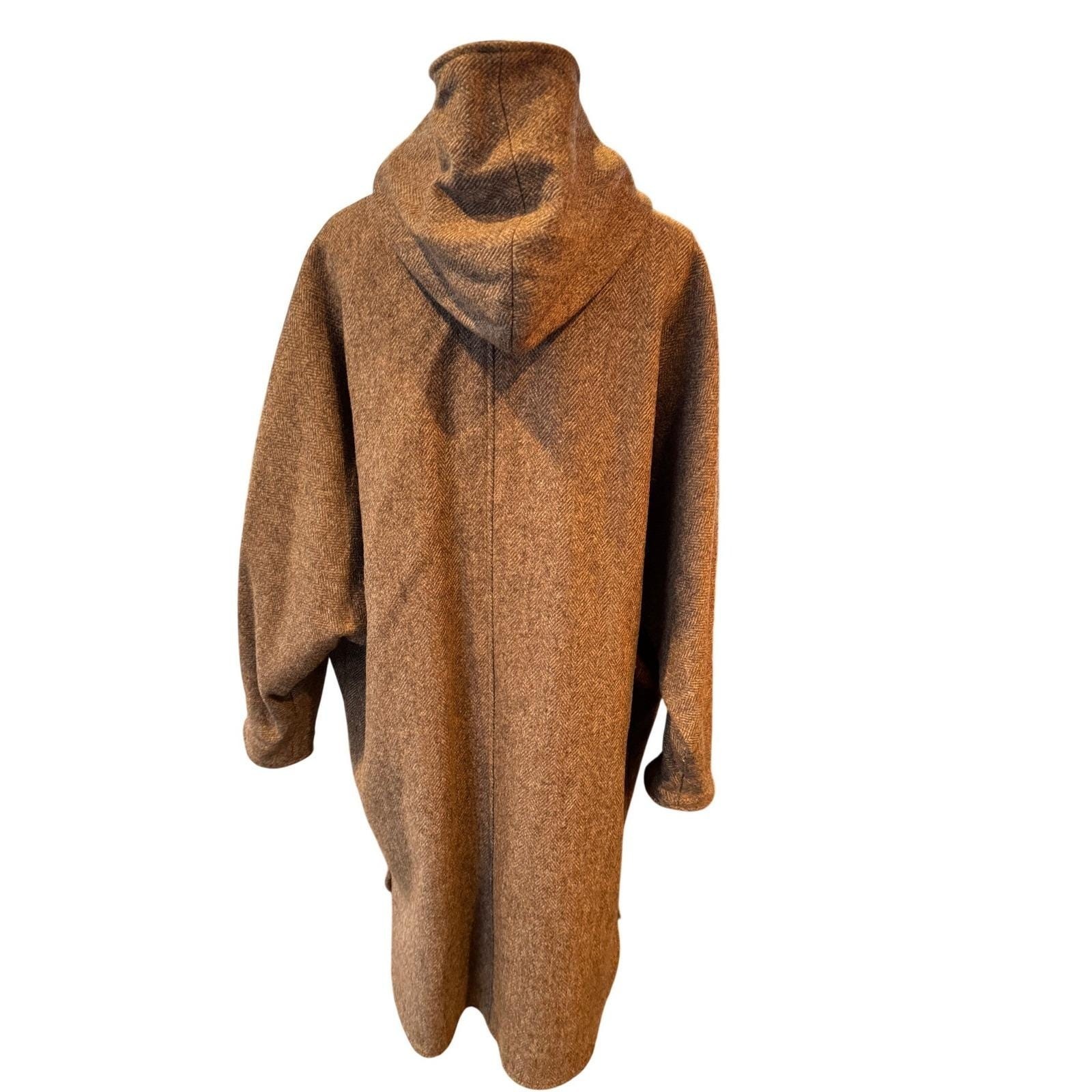 Central Park International Vintage Brown Herringbone Wool Blend Hooded Coat S