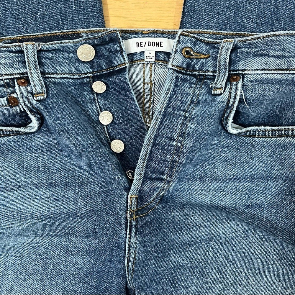 RE/DONE 70s Stove Pipe Jeans Blue 24 High Rise Straight Raw Hem Trendy