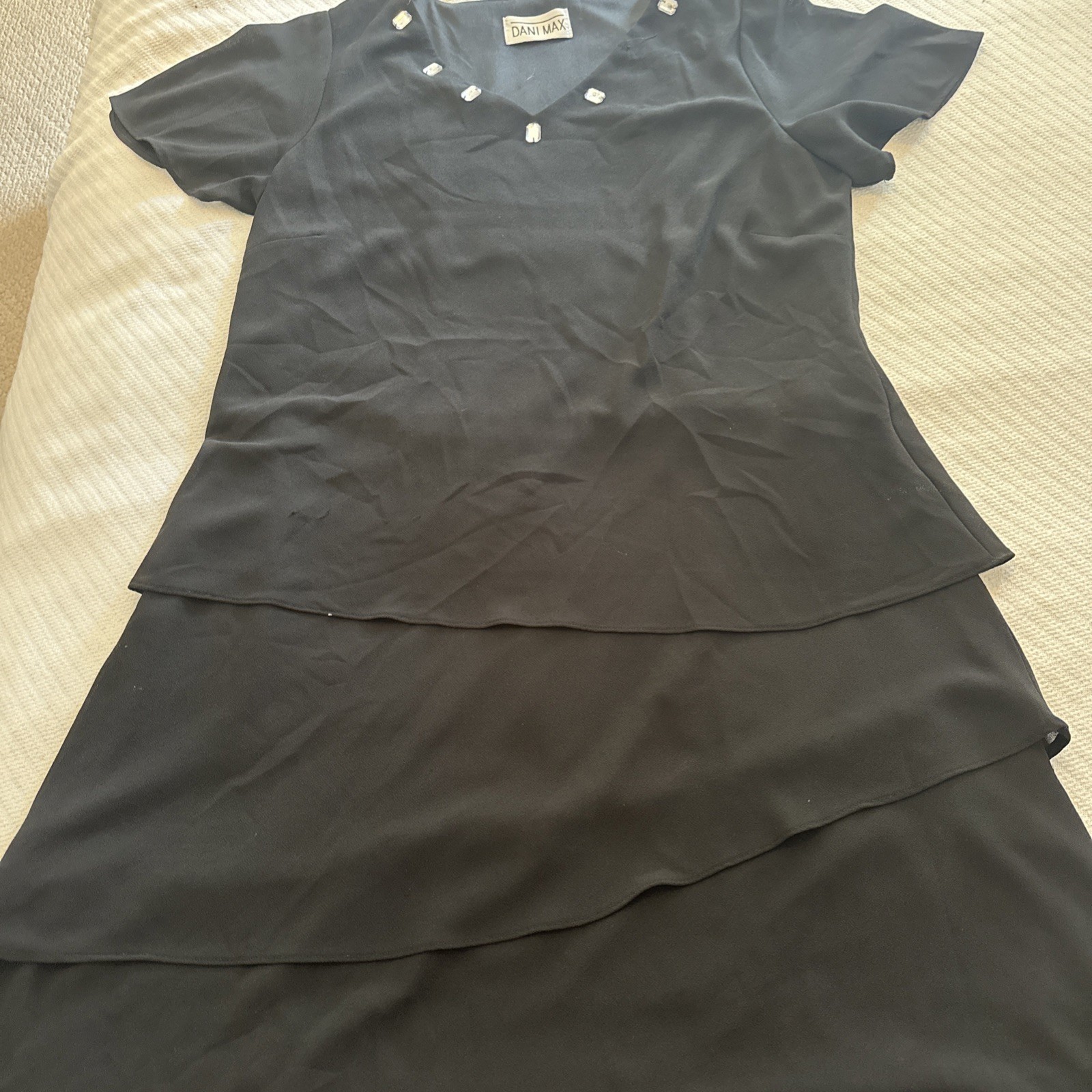 Vintage LITTLE BLACK DRESS by DANI MAX Rhinestone Cabochons Sz XL