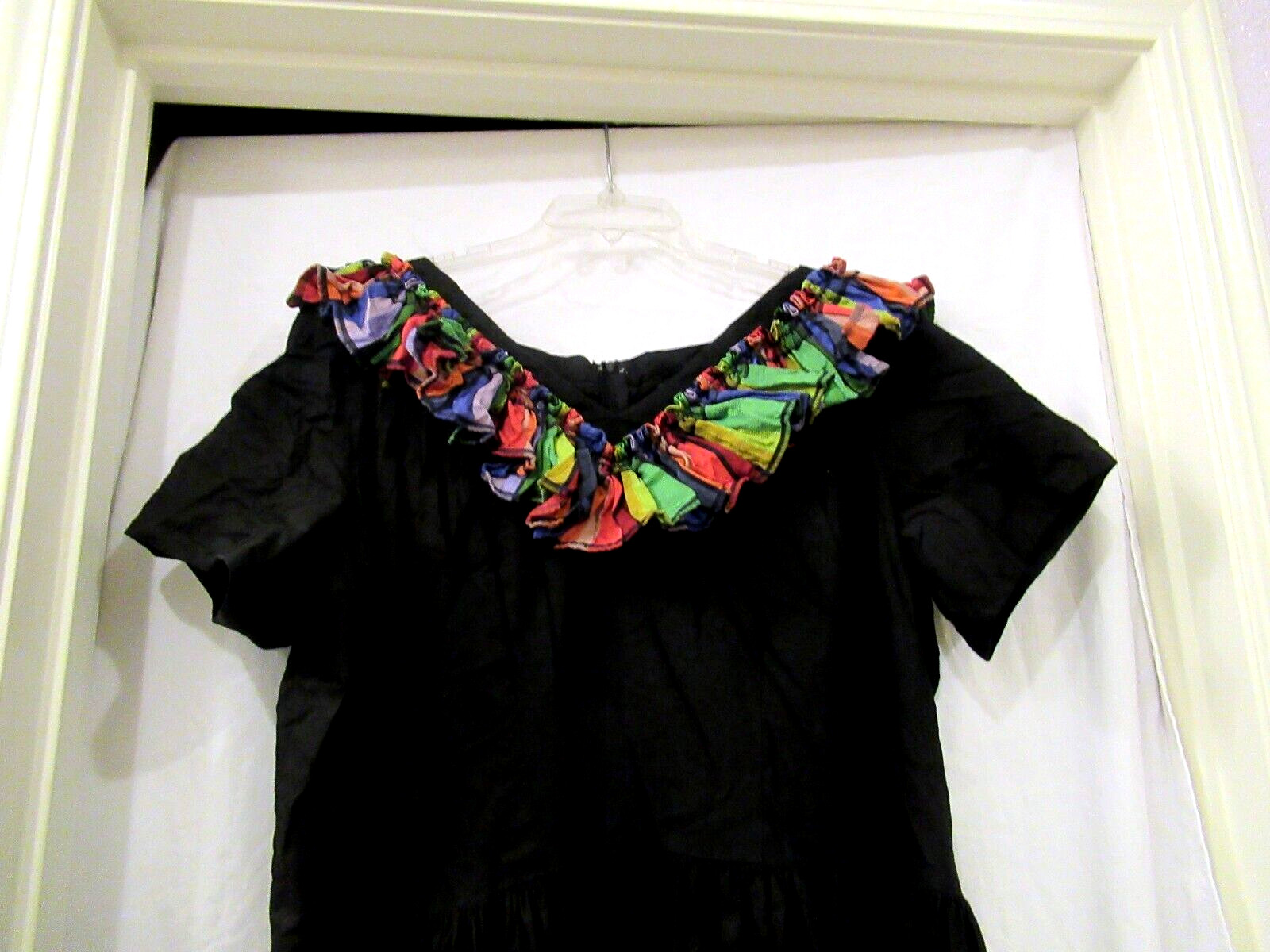 Black and plaid ruffled dance dress, flamenco, vintage, 42″ chest