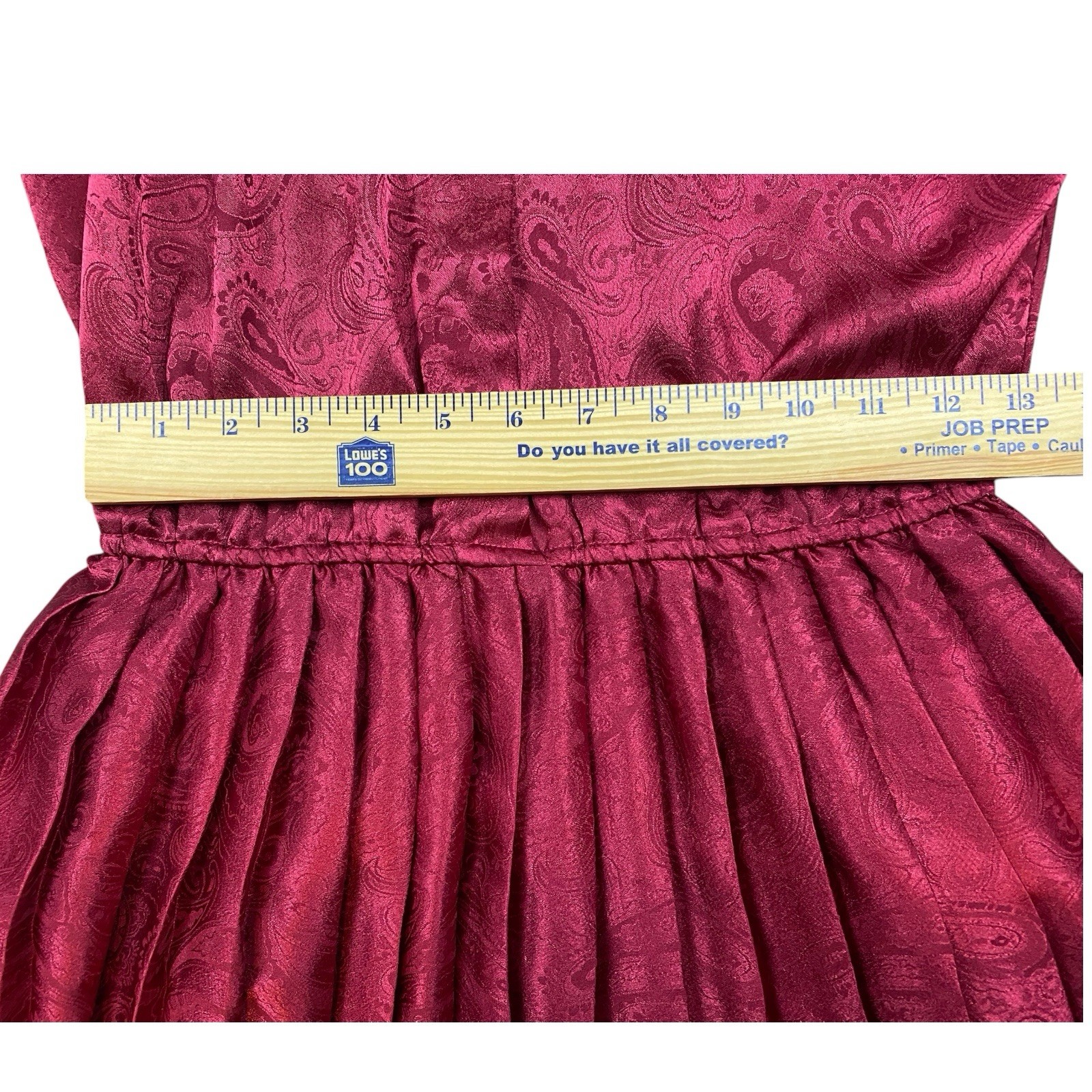 VTG 80s Impromptu Maroon Paisley Pleated Maxi Dress Size 7/8 SMALL Long Sleeve