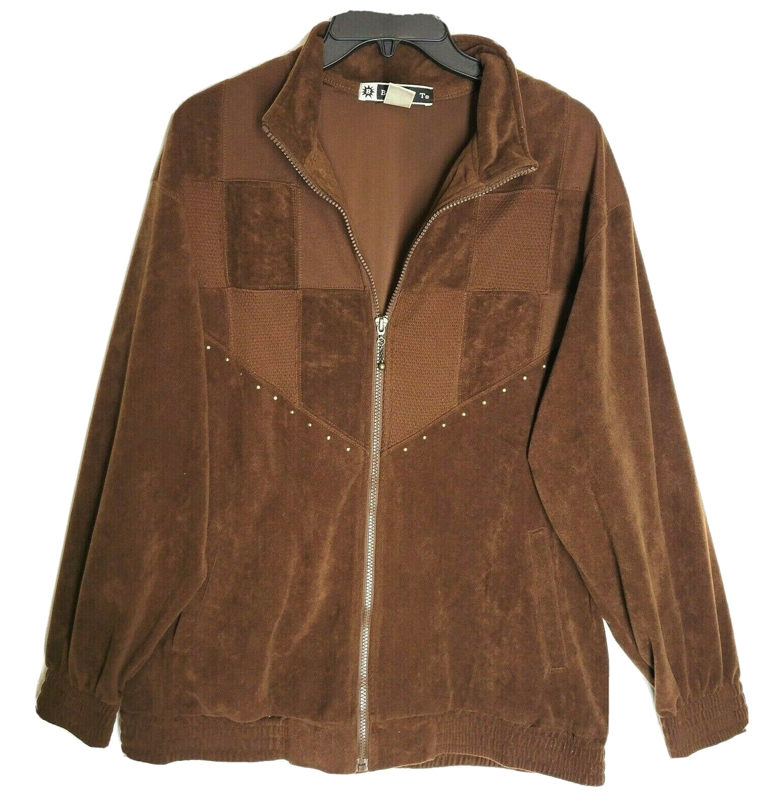 VTG Blast Womens Full Zip Jacket Size Medium Brown Velour Patched Work Pockets