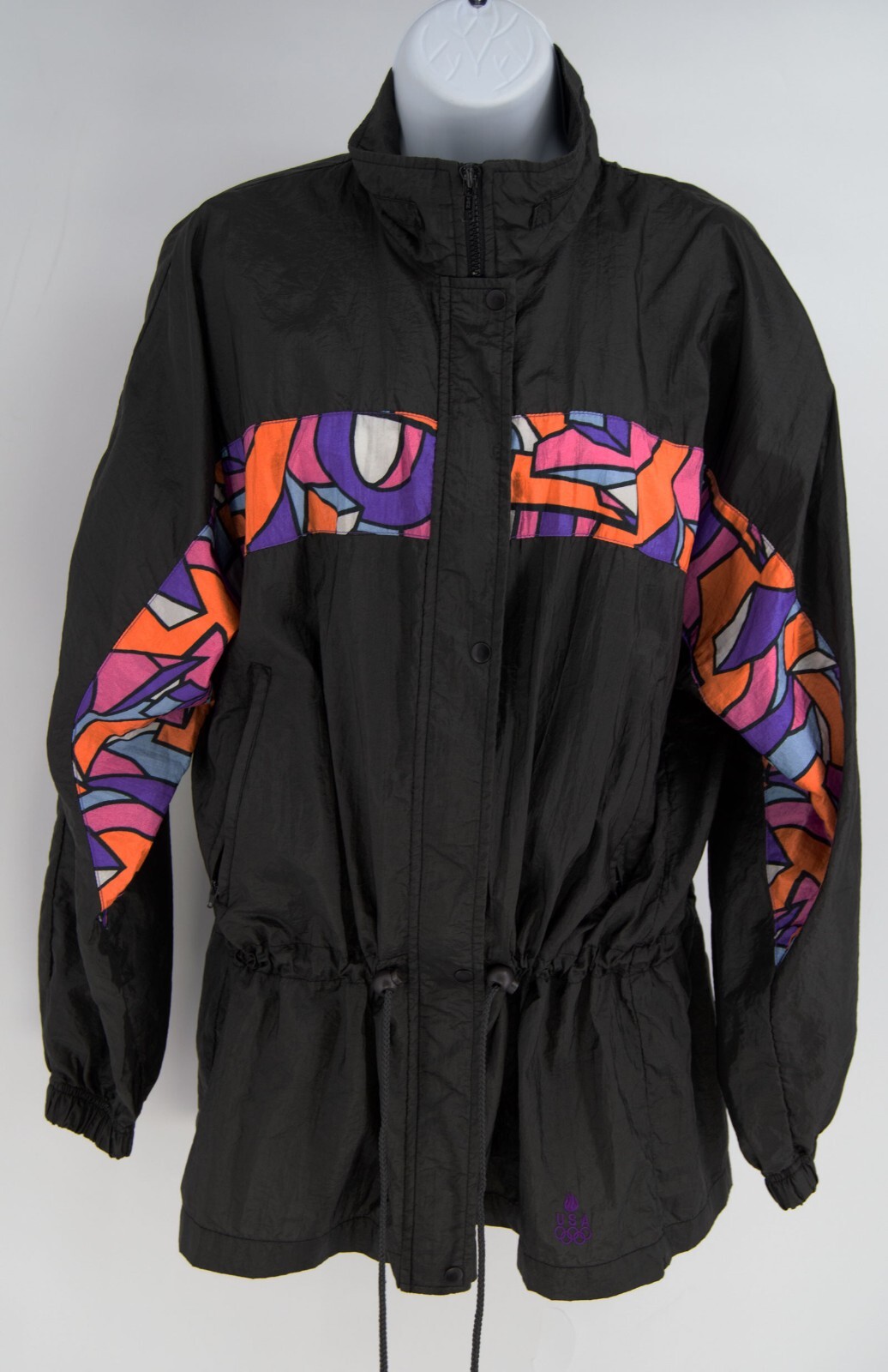 Vintage USA Olympics Windbreaker Jacket Womens Medium M 90s Black Geometric