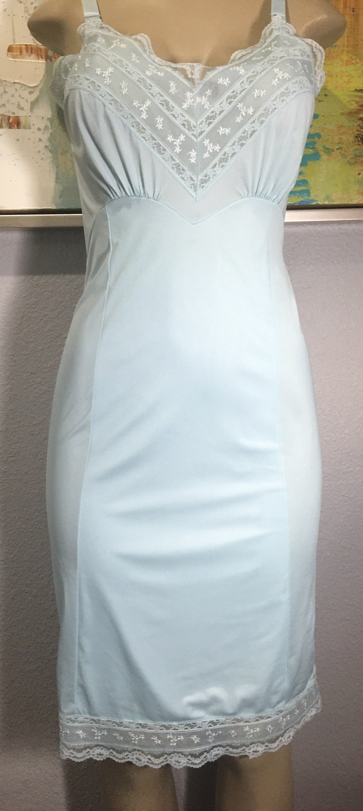 Vtg Penneys Adonna Aqua Bleu Nylon Full Dress Slip 34