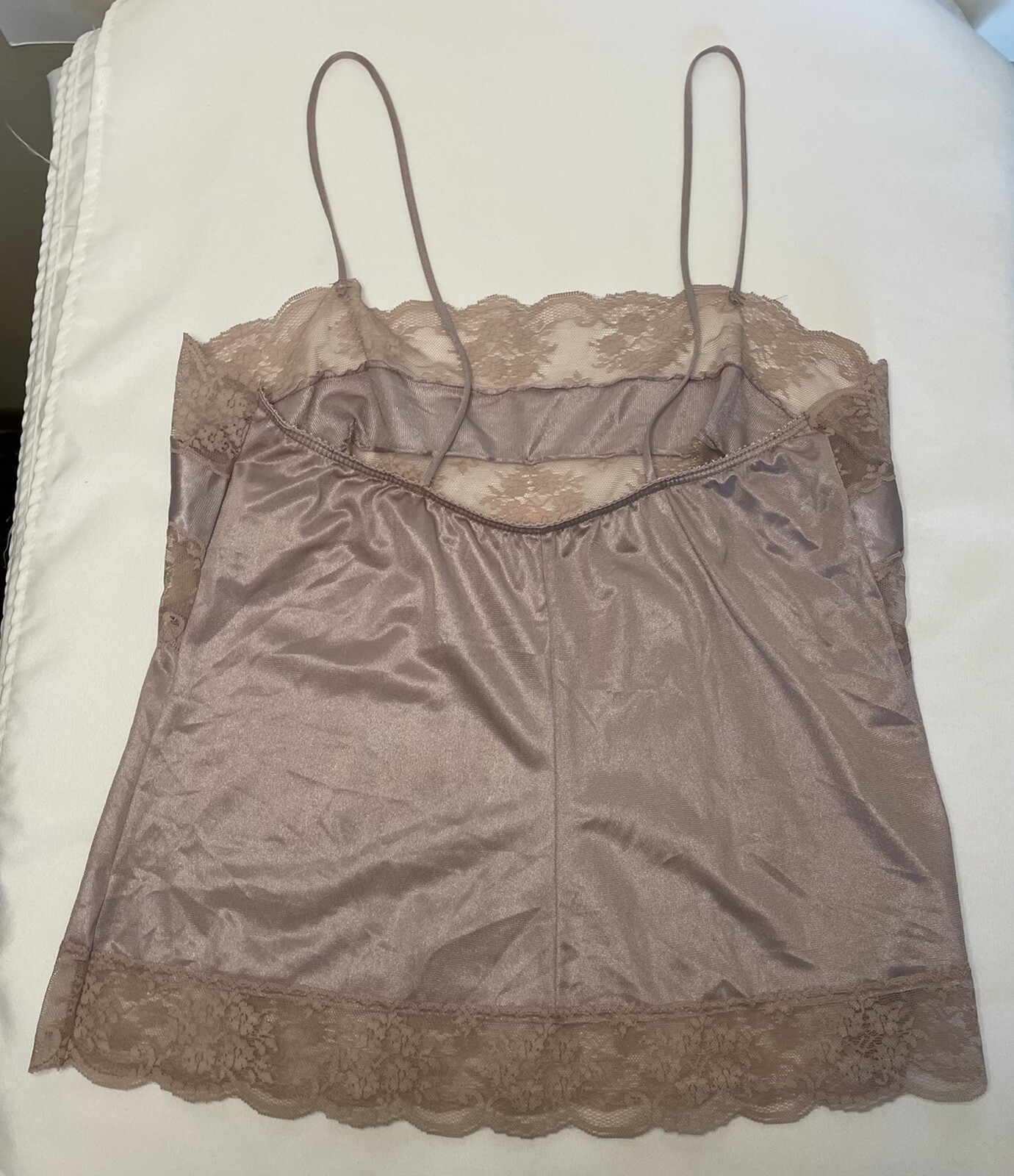 Vintage Pink Camisole Tank Top Lace Spaghetti straps Cami 70s Size Large Nylon