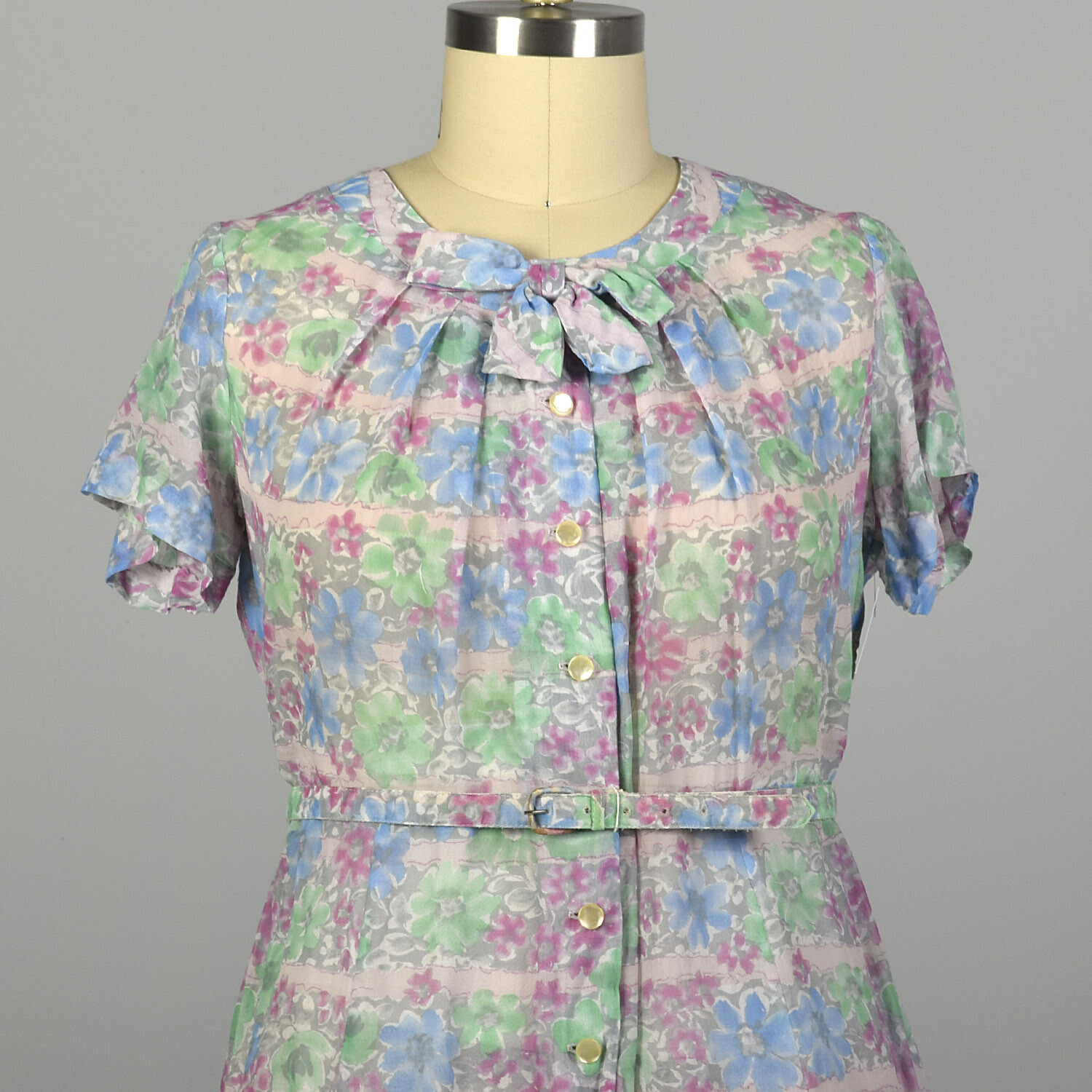 XXL 1950s Day Dress Semi-Sheer Lightweight Floral Summer Short Sleeve Casual VTG