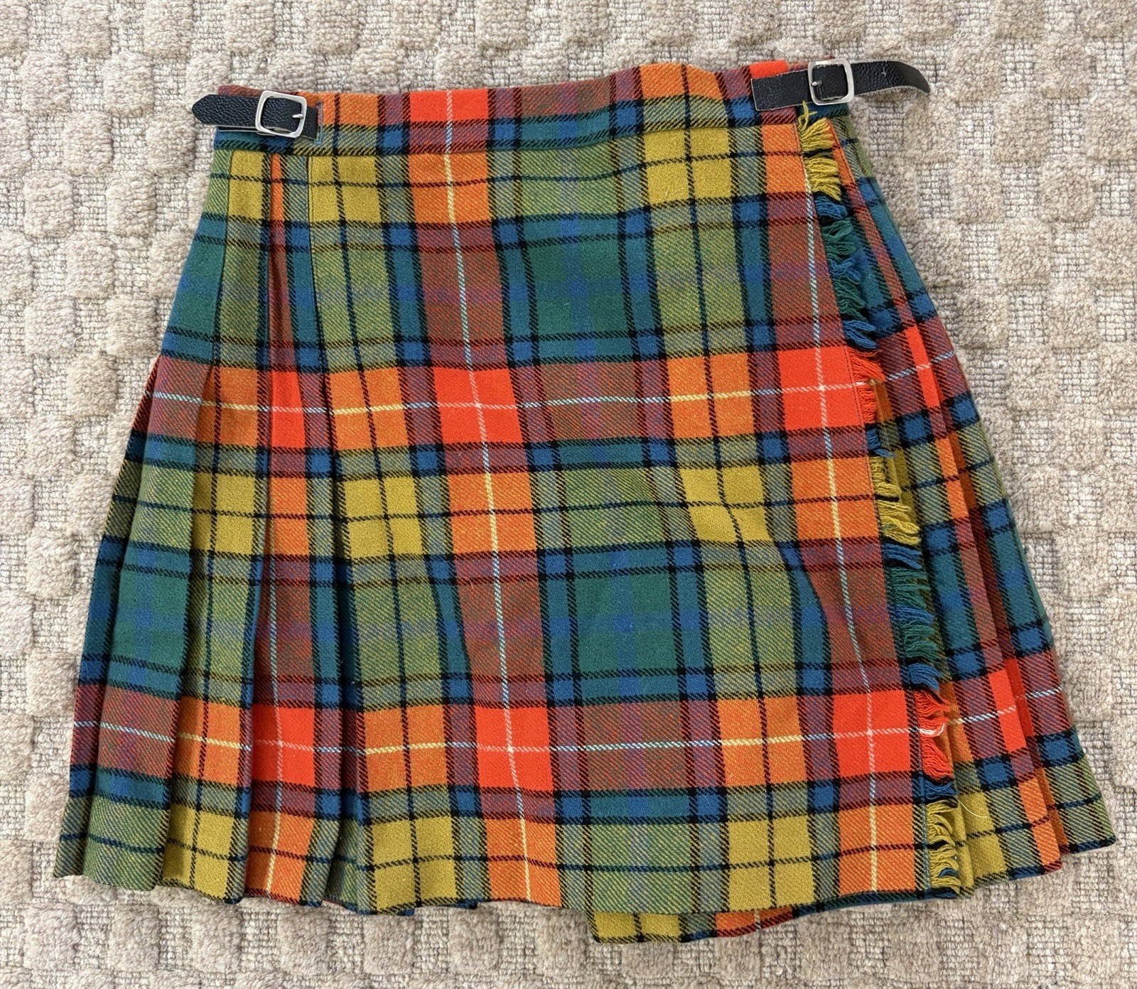 Bellmans Vtg. All Wool Plaid Pleated Colorful Tartan Kilt Skirt SZ 26 Scotland