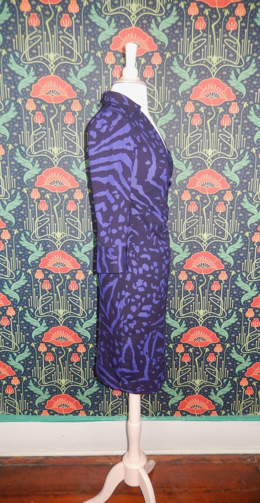 Vintage 90’s Y2K Laundry Navy Blue Purple Faux Wrap Knit Dress XS