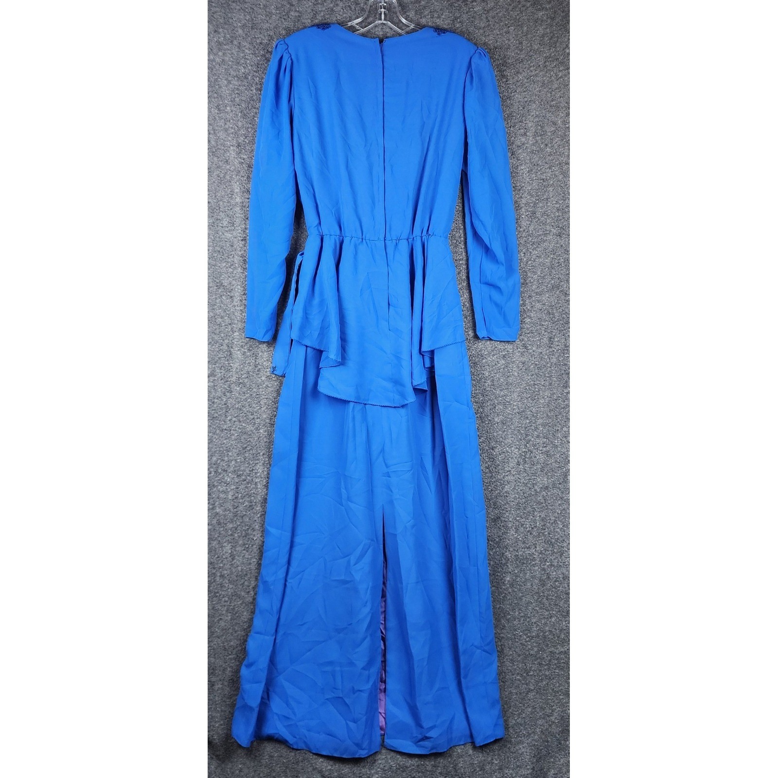 Sylvia Ann Maxi Dress Women 12 Blue Vintage 80s Beaded Lace Wrap Formal Gown