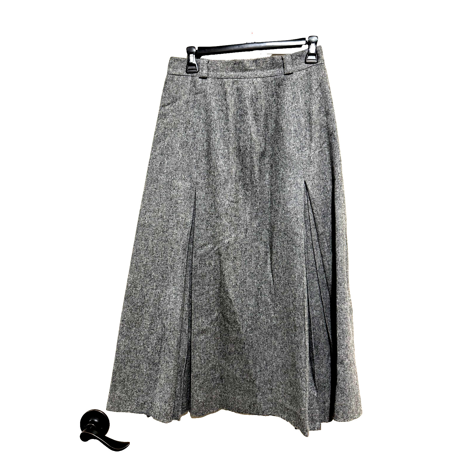 Vintage Charcoal Gray 100% Wool Structural Pleats Midi/maxi Skirt Sz 12 fits/8
