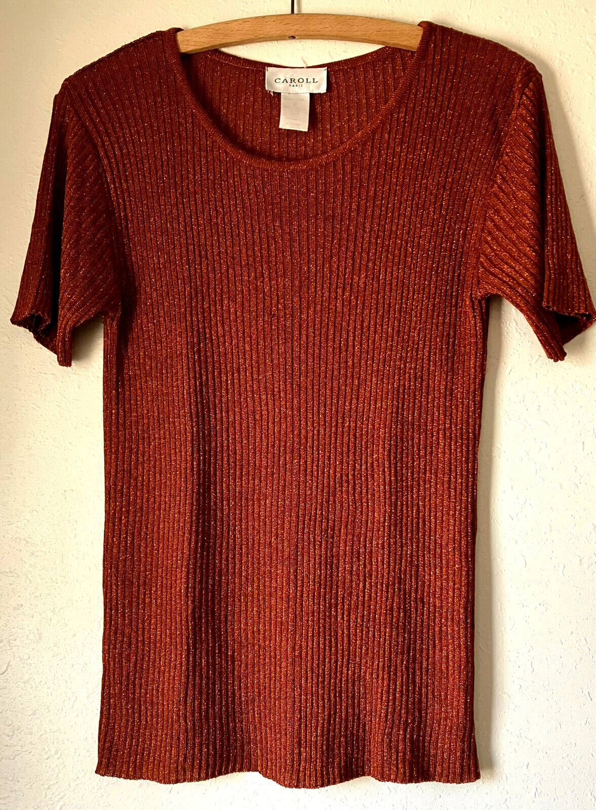 Vintage 90’s CAROLL Paris Metallic Rust Color TOP Short Sleeves, Size 2 or Large