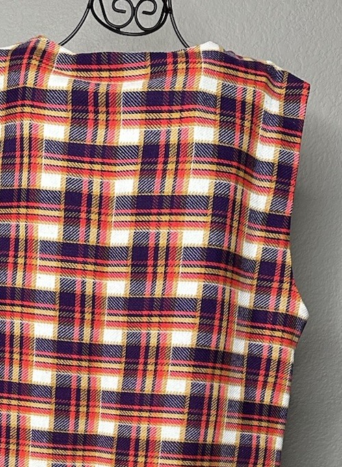 Plaid Jumper Dress Dutchmaid 70s Zip Front Pockets Size 38 Vintage