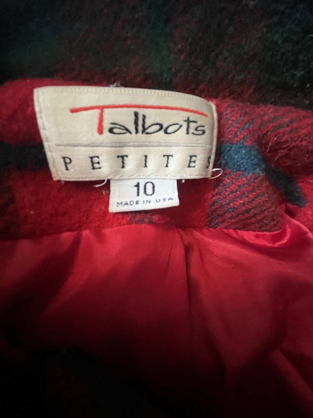 Vintage Talbots Wool Coat Size 10 Plaid Hooded Made in USA Union Made FAST SHIP