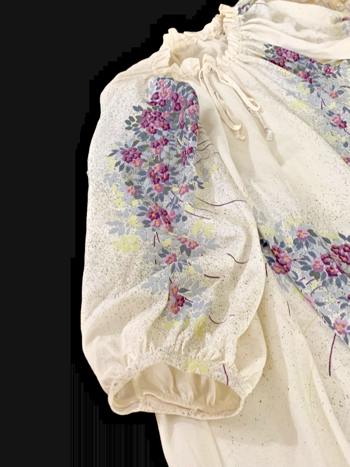 Cinch Neck Maxi Night Gown Cottage Prairie Vintage Lavender Floral 1960s Size L