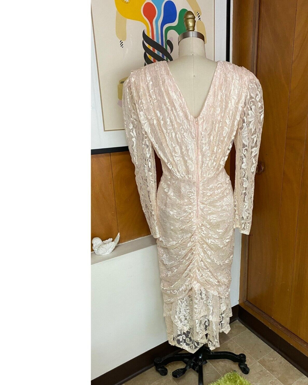 VTG 80’s A La Carte Lace pink Dress lace Sz 6 8 L M white 90’s