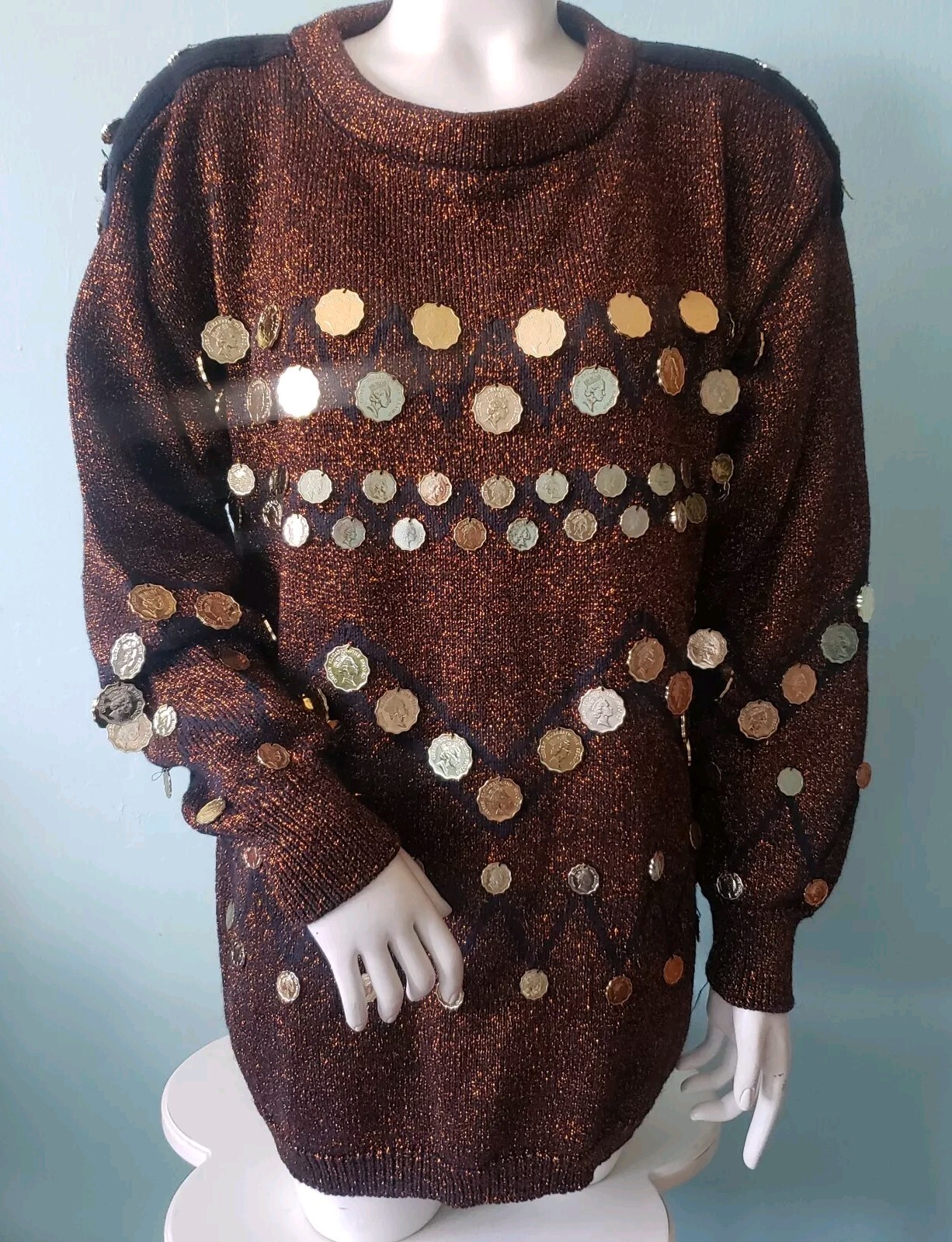 Bonnie Boerer & Co. Vintage 80’s sparkle coin Sweater kitsch maximalism Glam