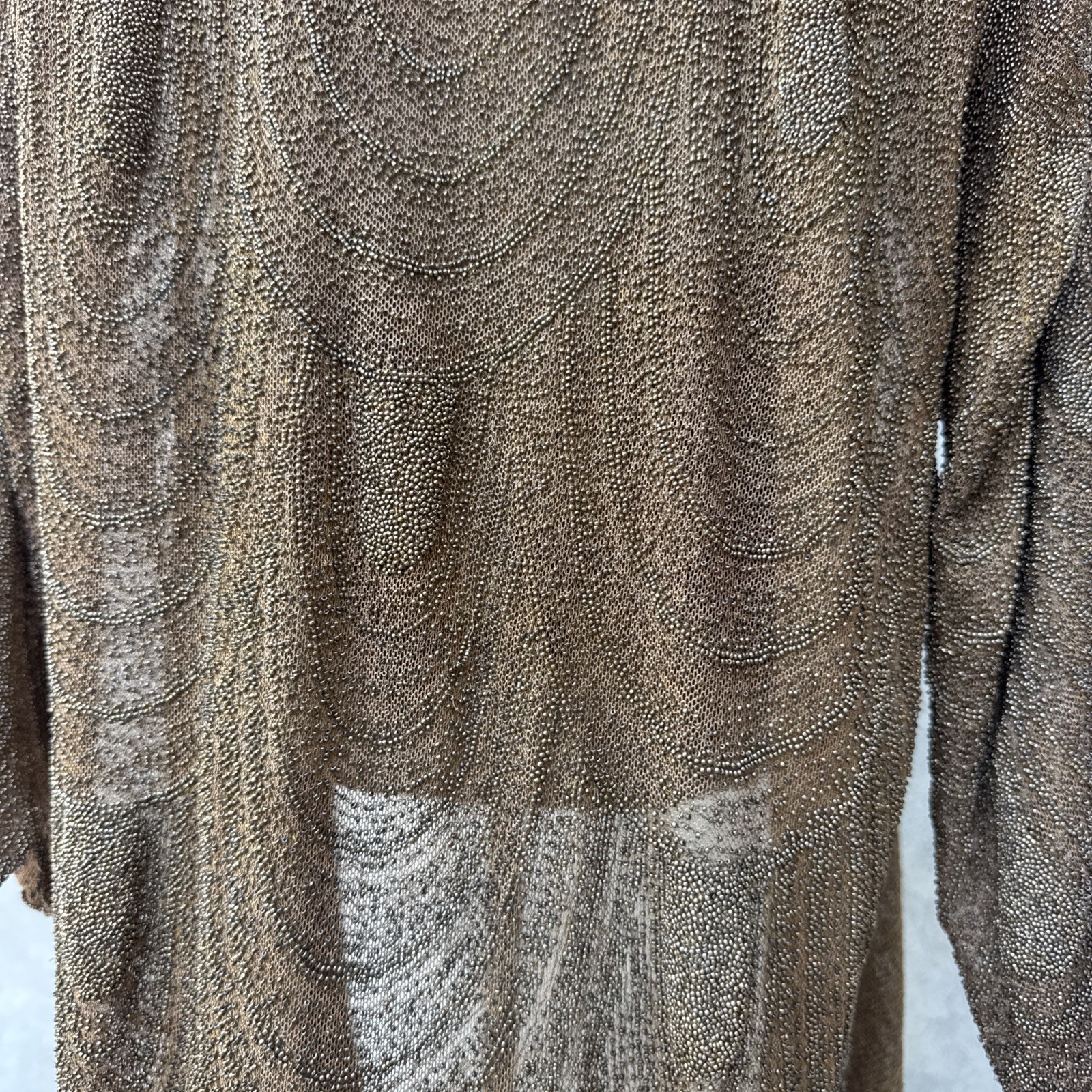 Antique 1920s Completely Beaded Gold Coat Scalloped Hem Art Deco Net Vintage