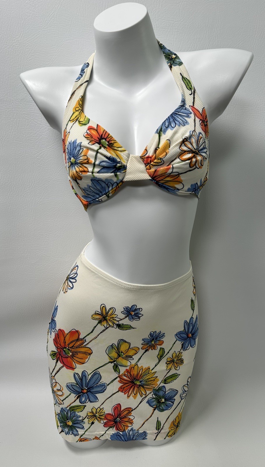 Vintage 90s Jantzen Floral Bikini Skirt Set Womens Size 8/M Daisies Made In USA