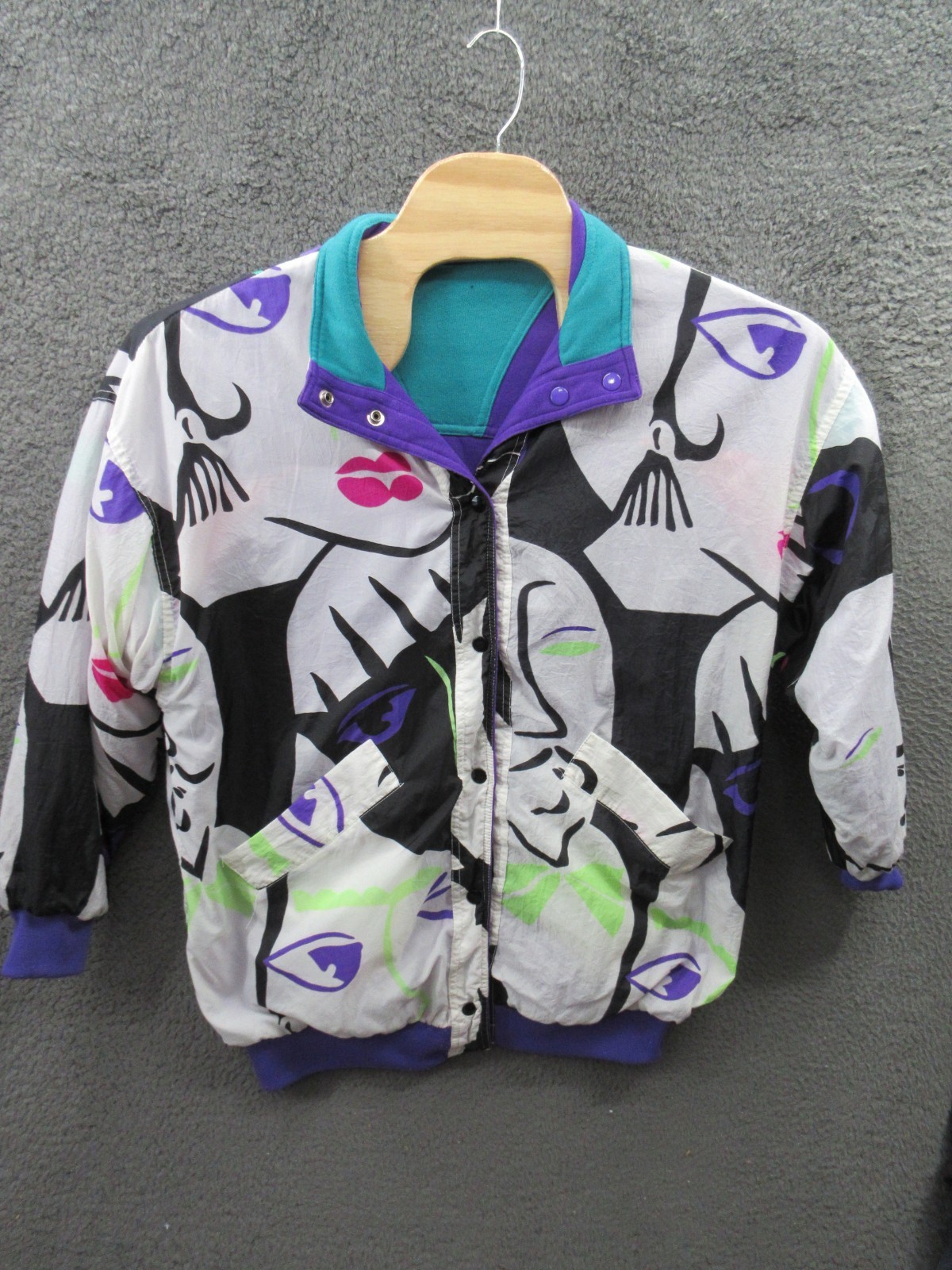 Vintage ABSTRACT DonnyBrook Faces Reversible Jacket OSFM One Sz – POOR CONDITION